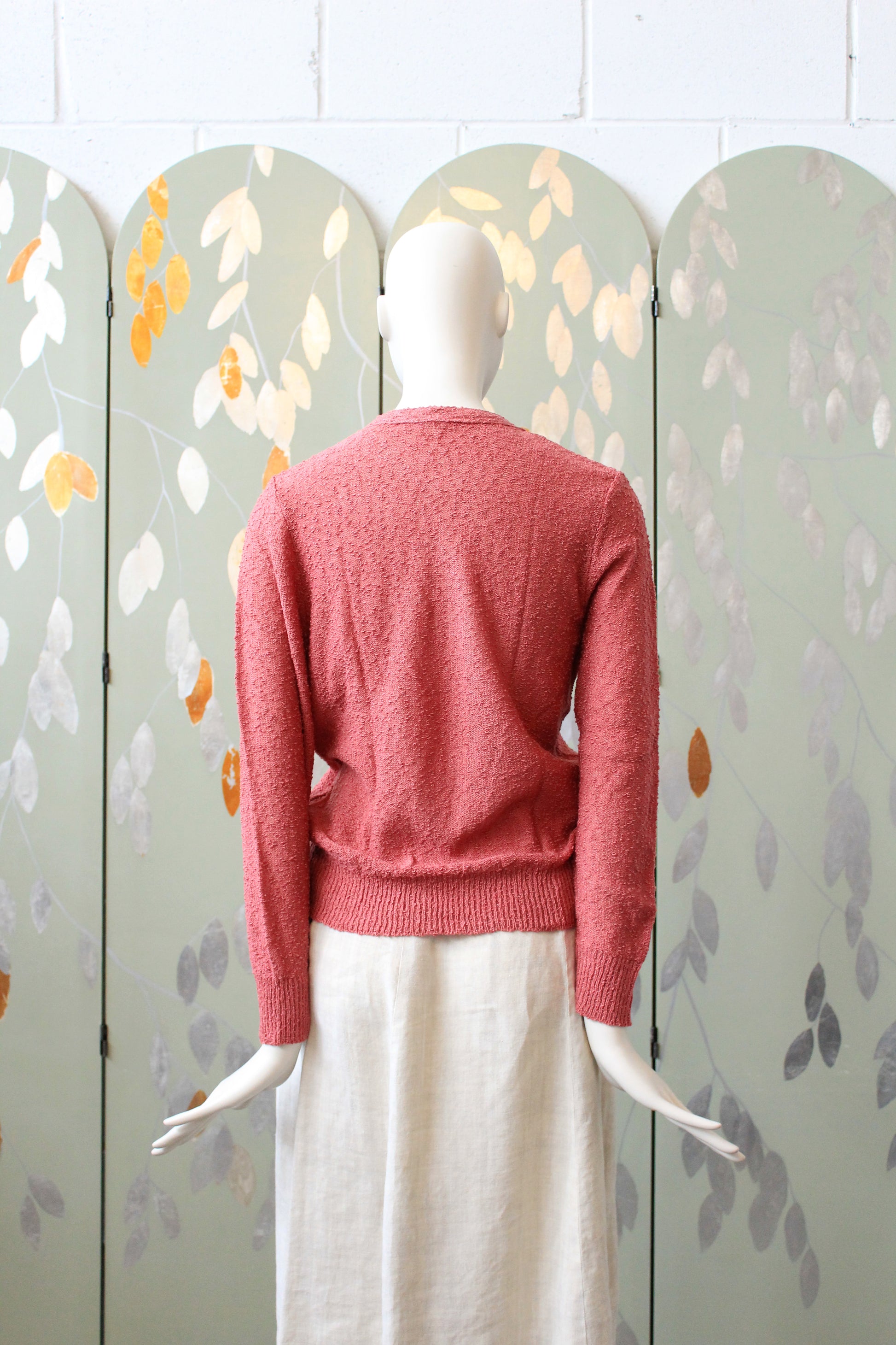 1970s Deadstock Long Sleeve Rose Pink Acrylic Knit Top , Small
