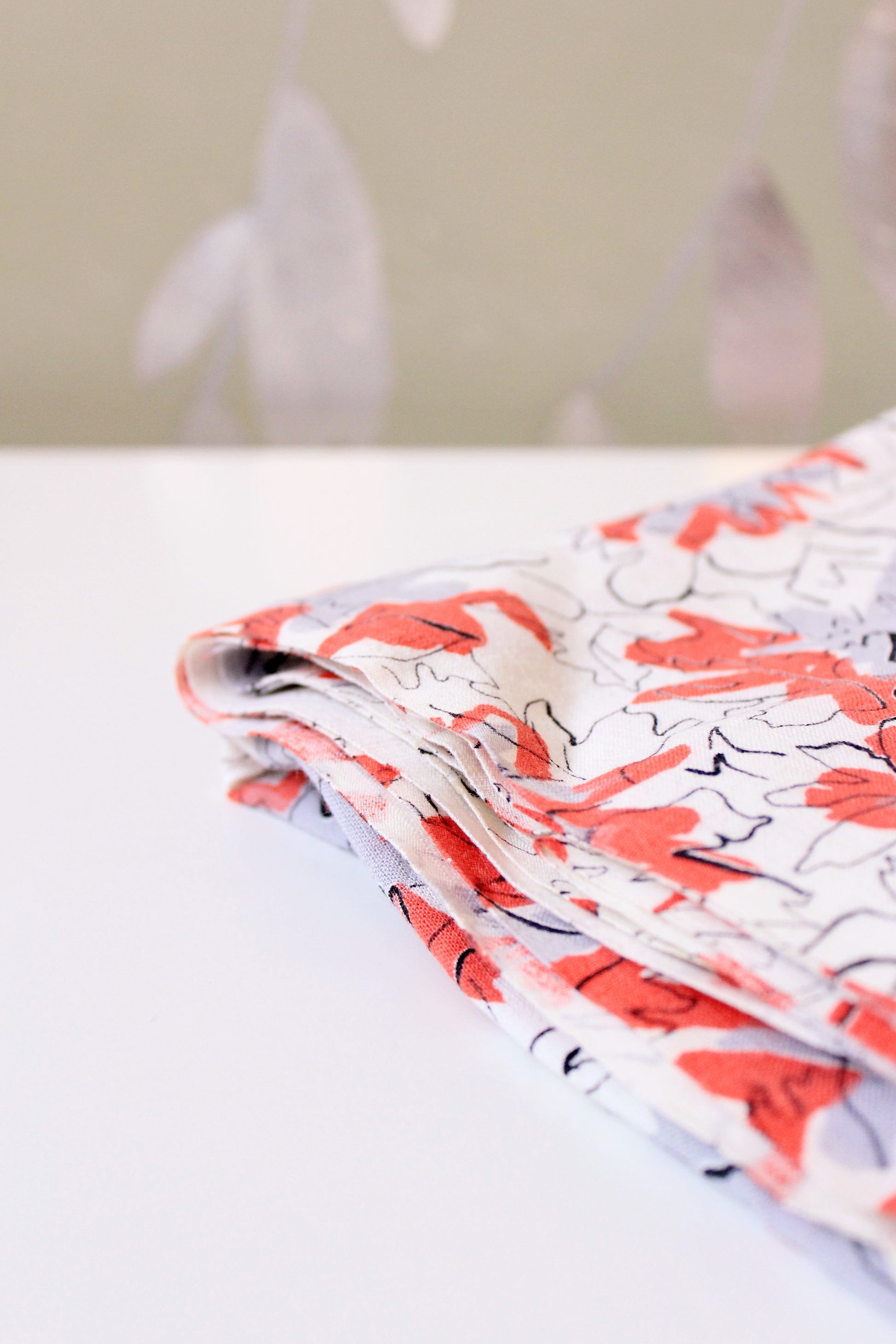 1950s Coral And White Abstract Rayon Fabric, 3 yards