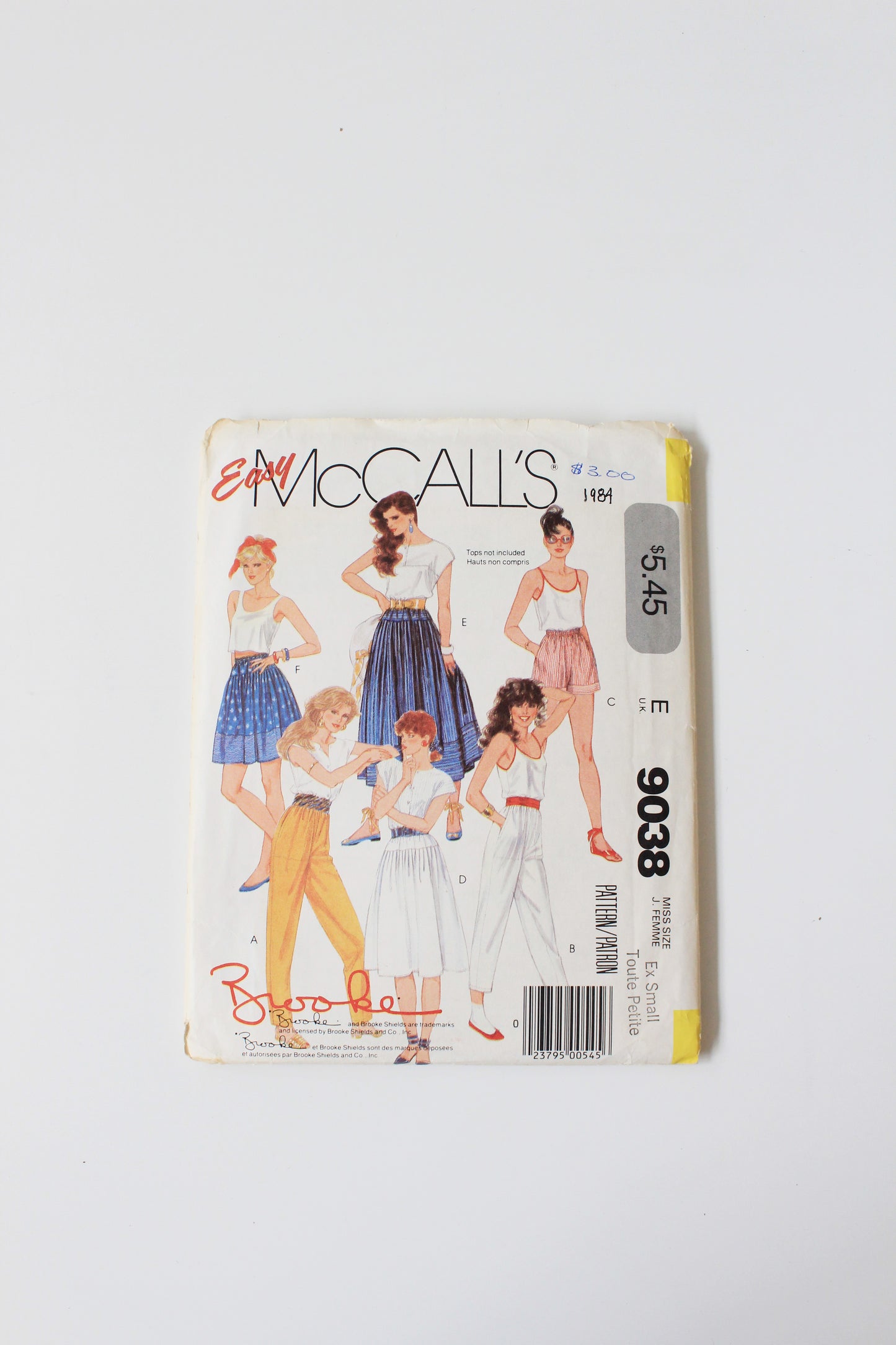 1980s Brooke Shields McCall's 9038 Easy Sewing Pattern, Pants/Skirts/Shorts/, Uncut Size XS