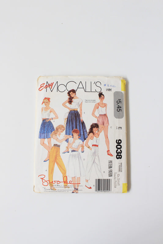 1980s Brooke Shields McCall's 9038 Easy Sewing Pattern, Pants/Skirts/Shorts/, Uncut Size XS
