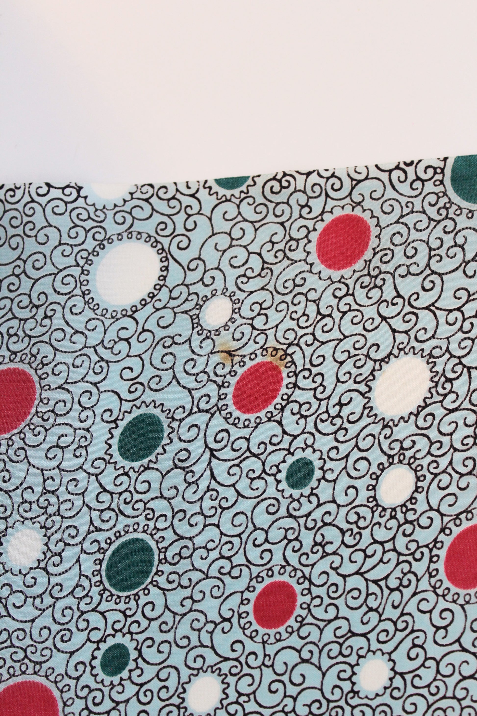 1940s Turquoise With Magenta And White Circles Rayon Fabric , 3.7 Yards