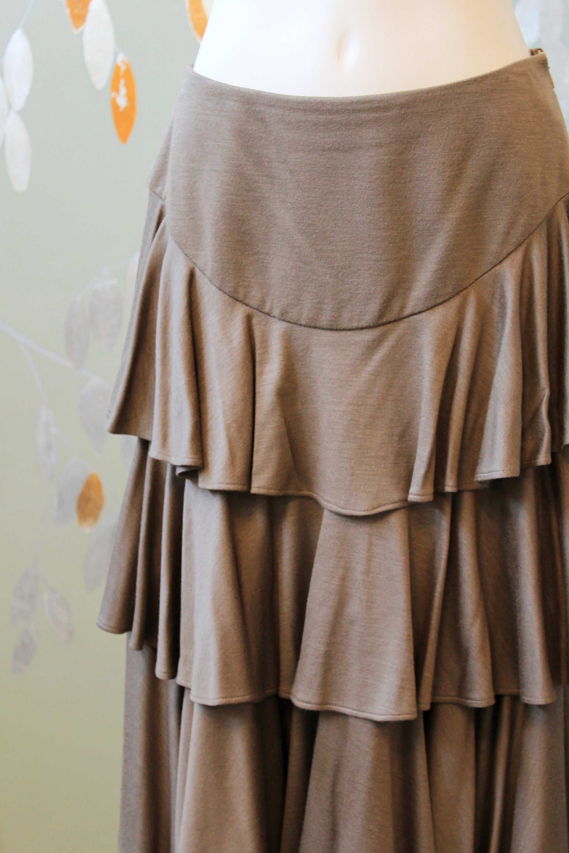 1980s Mariola Mayer Dark Taupe 3PC, Ruffle Skirt/Top/Jacket Matching Set, Small/Medium