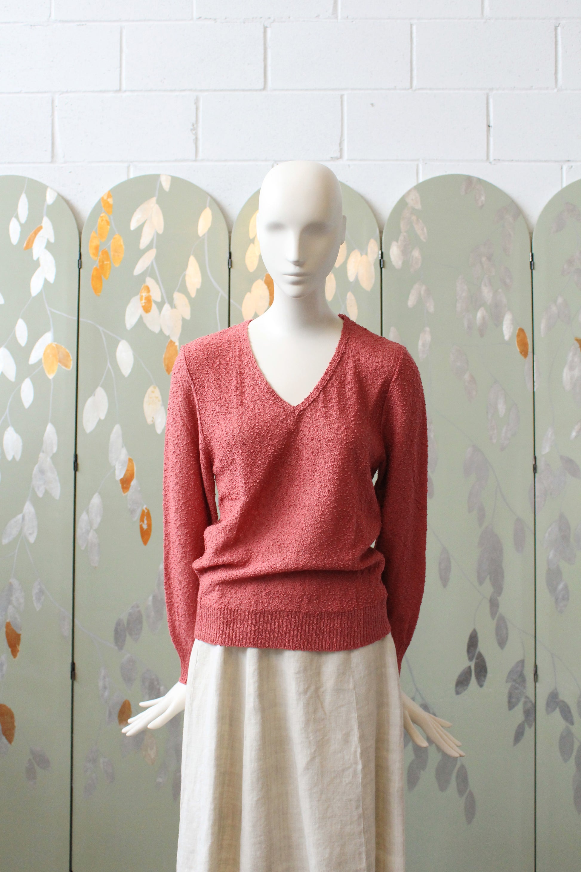 1970s Deadstock Long Sleeve Rose Pink Acrylic Knit Top , Small