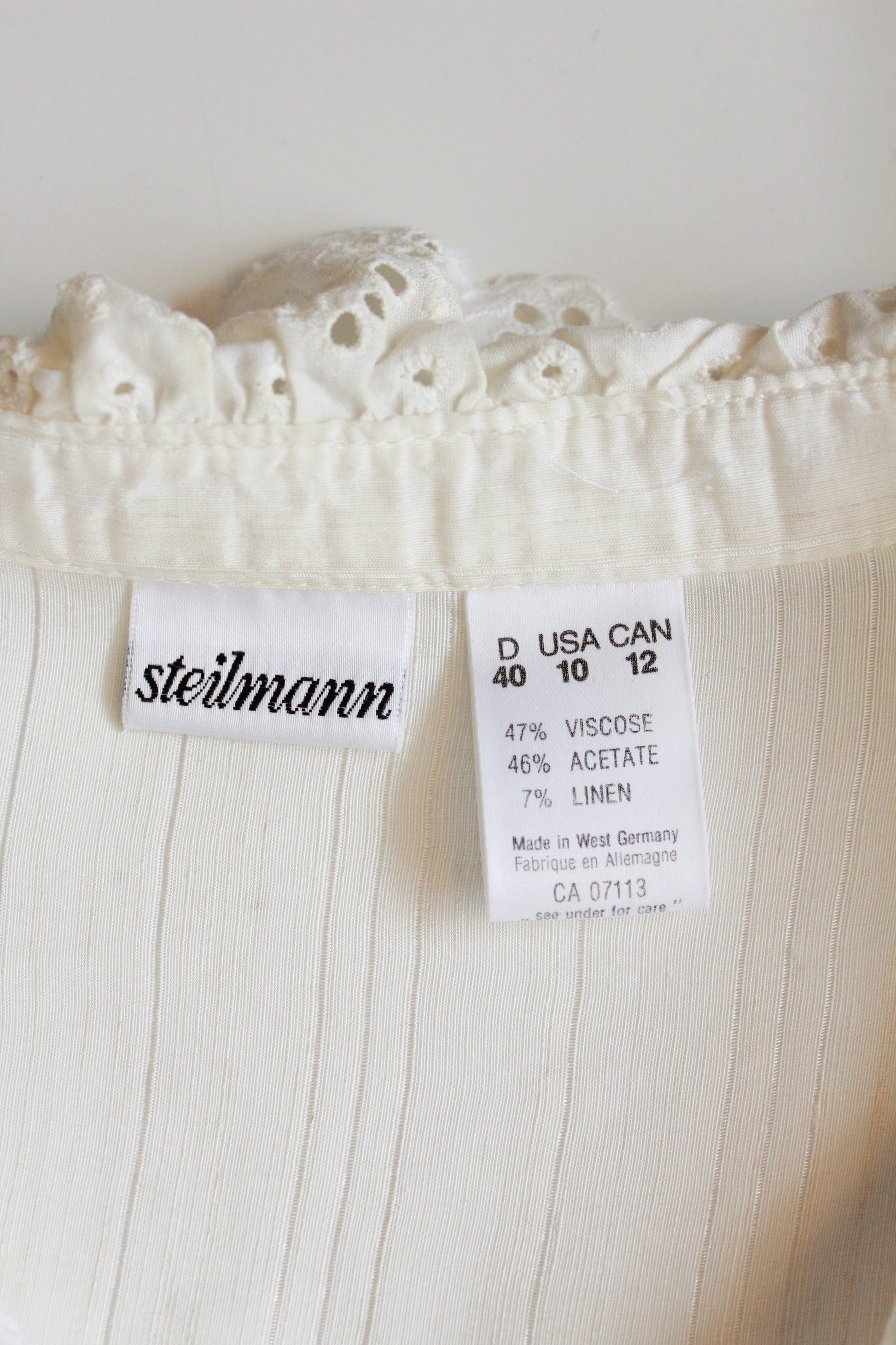 1990s Long Sleeve Blouse With Oversized Ruffle Broderie Yoke, XL