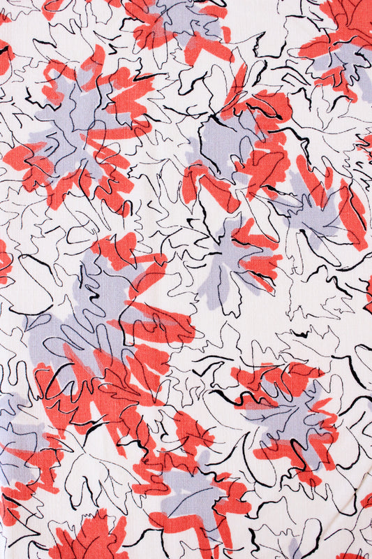 1950s Coral And White Abstract Rayon Fabric, 3 yards