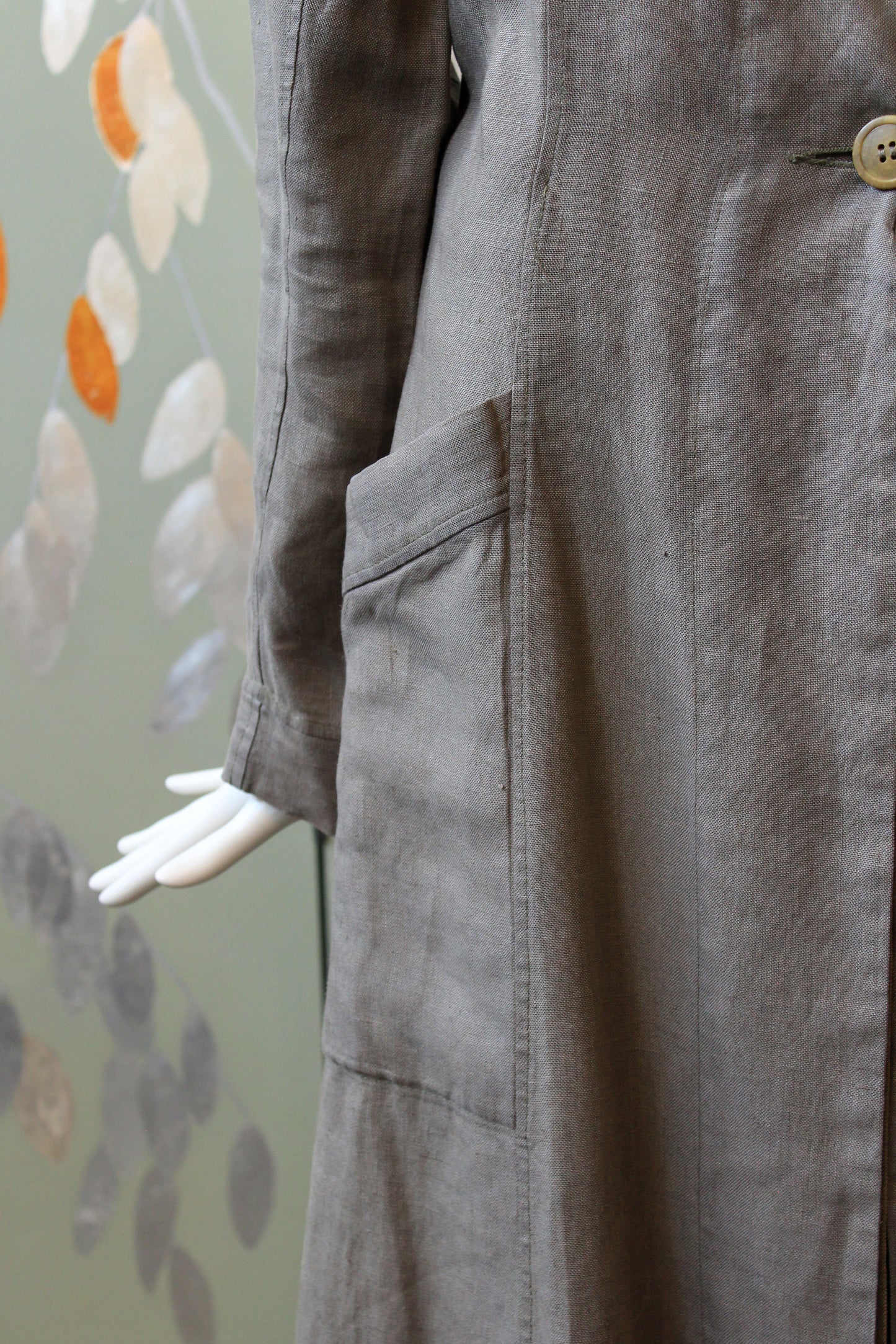 1990s Nina Mdvani Timeless Grey Linen Collared Jacket Jacket, XS