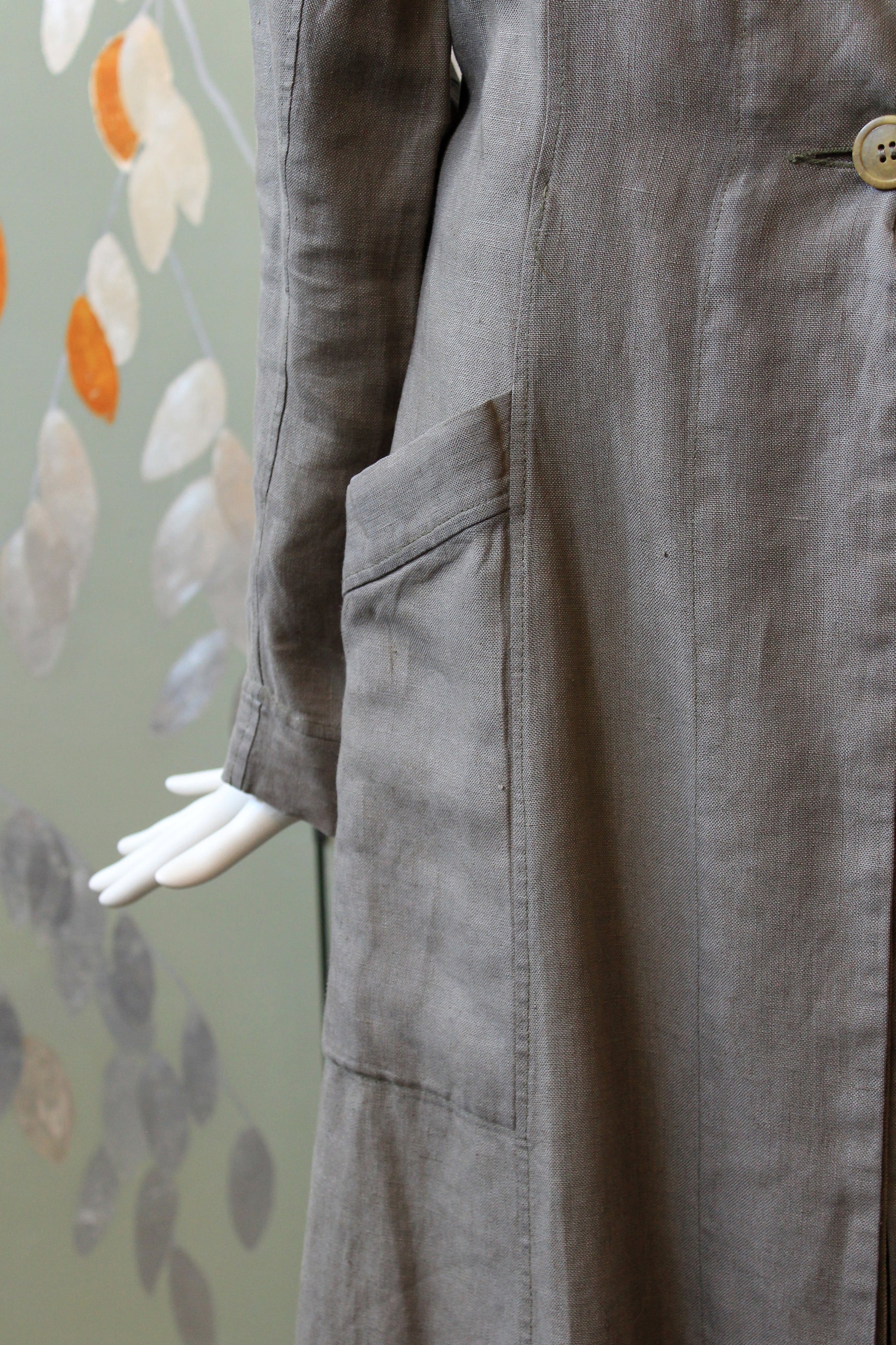 1990s Nina Mdvani Timeless Grey Linen Collared Jacket Jacket, XS