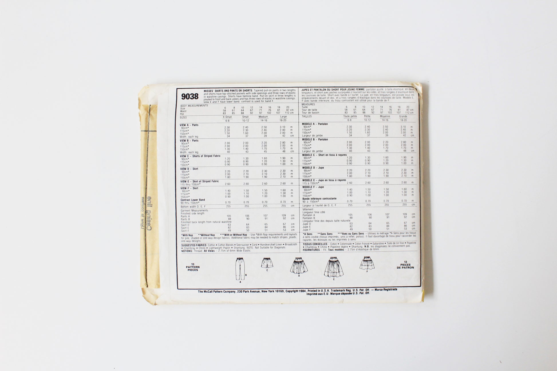 1980s Brooke Shields McCall's 9038 Easy Sewing Pattern, Pants/Skirts/Shorts/, Uncut Size XS