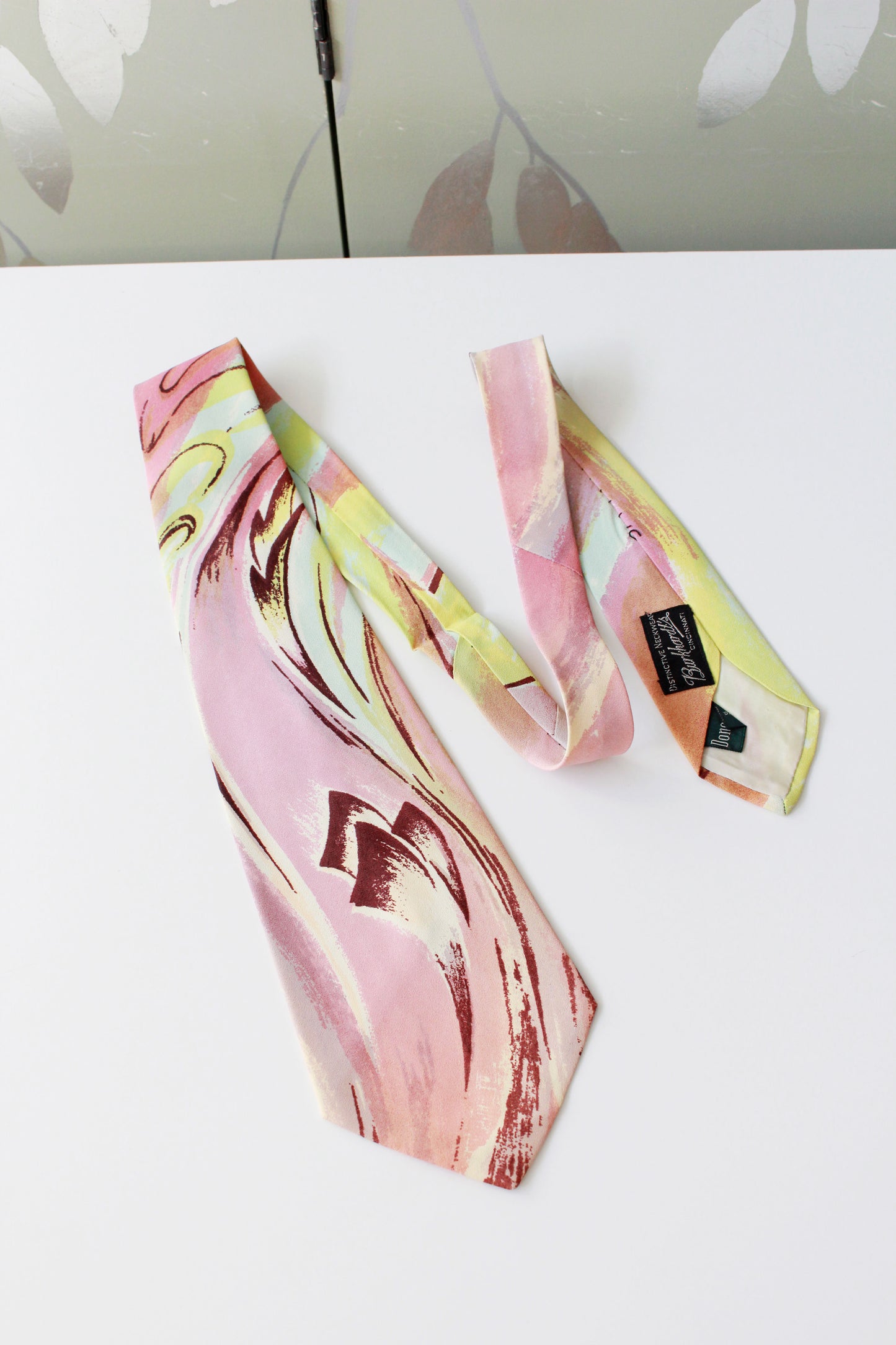 Vintage 1950s Pastel Hand Painted The Samba Mid Century Abstract Tie