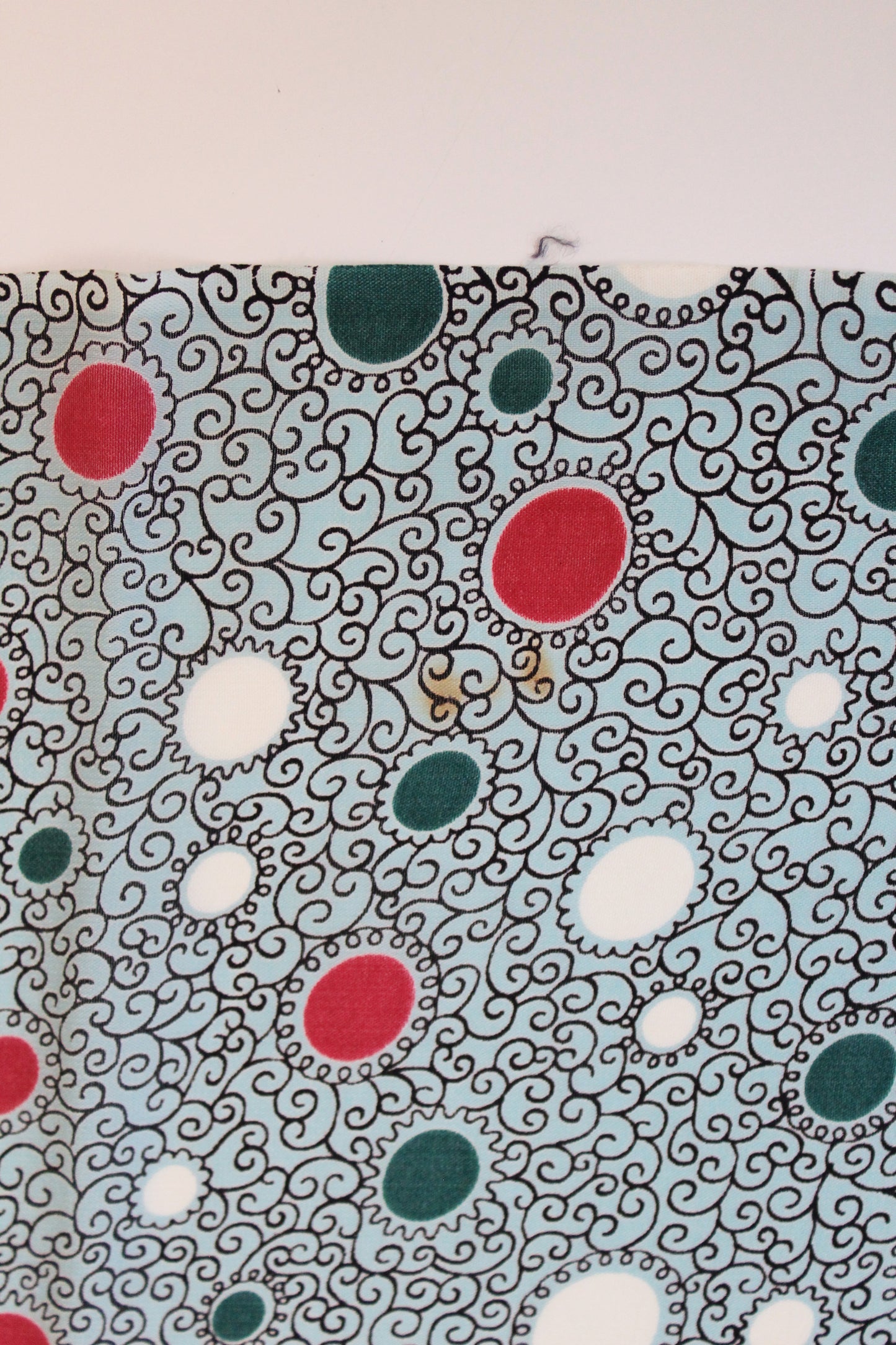 1940s Turquoise With Magenta And White Circles Rayon Fabric , 3.7 Yards