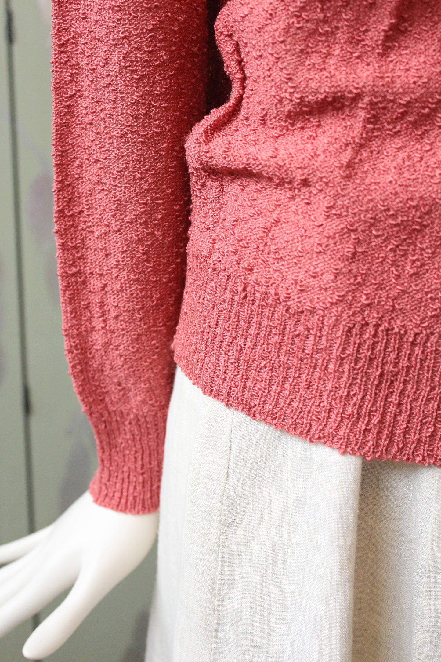 1970s Deadstock Long Sleeve Rose Pink Acrylic Knit Top , Small