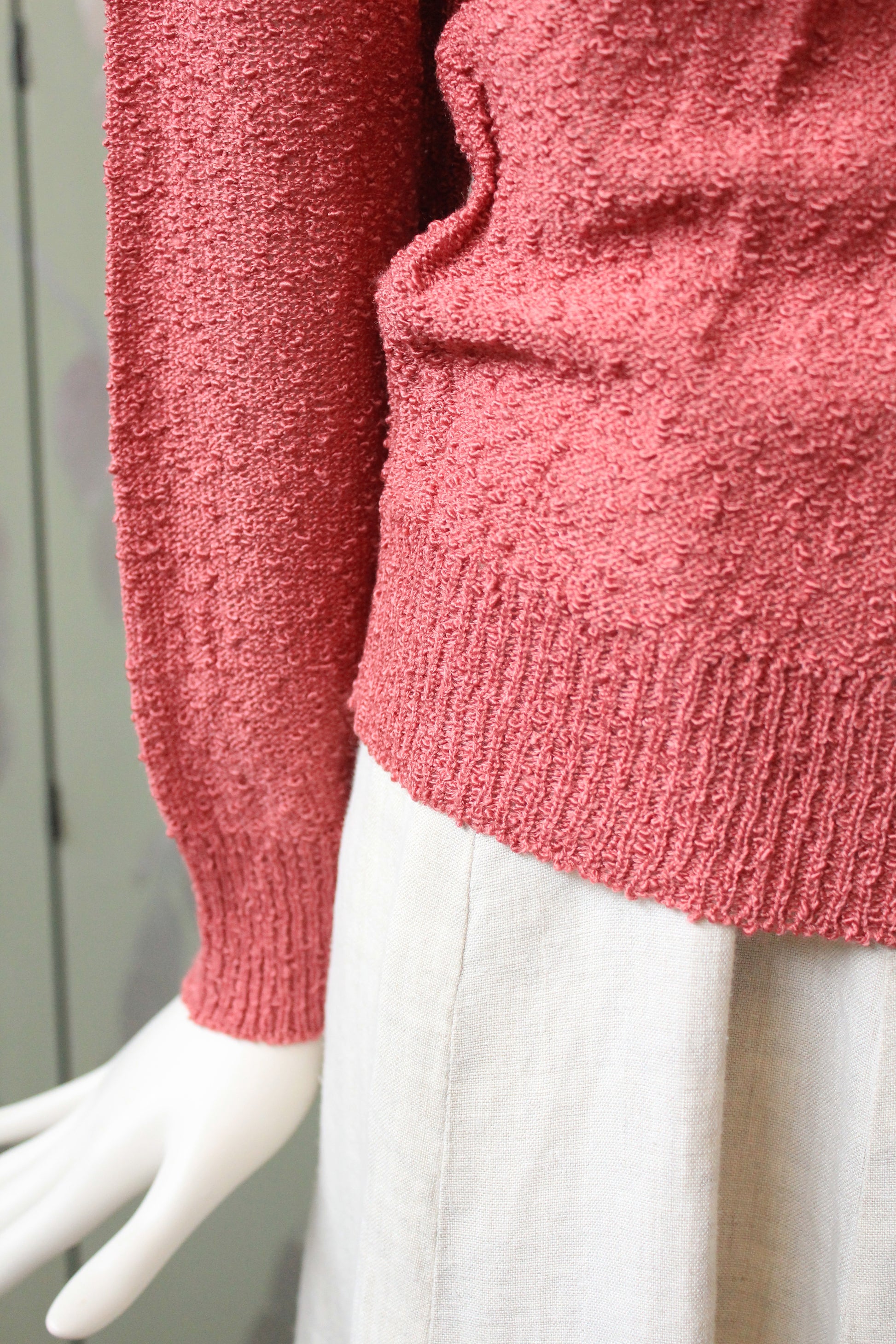 1970s Deadstock Long Sleeve Rose Pink Acrylic Knit Top , Small