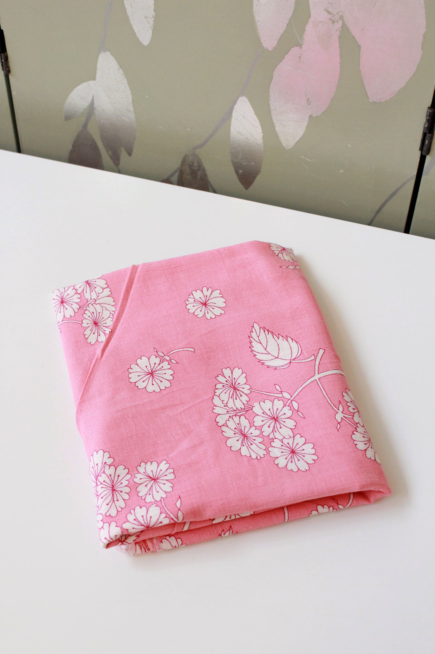 Vintage 1950s Pink And White Flower Cotton Feed Sack