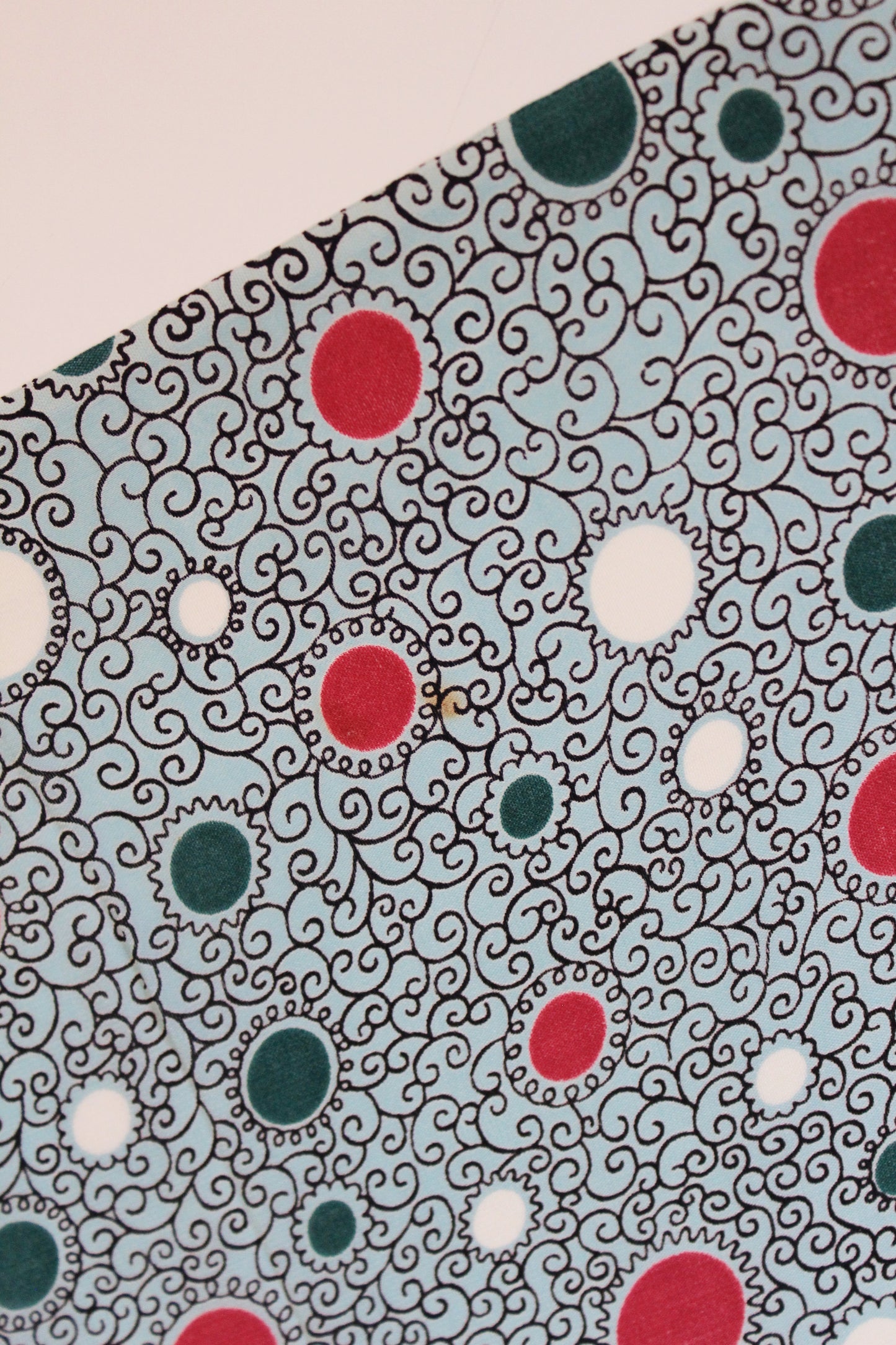 1940s Turquoise With Magenta And White Circles Rayon Fabric , 3.7 Yards