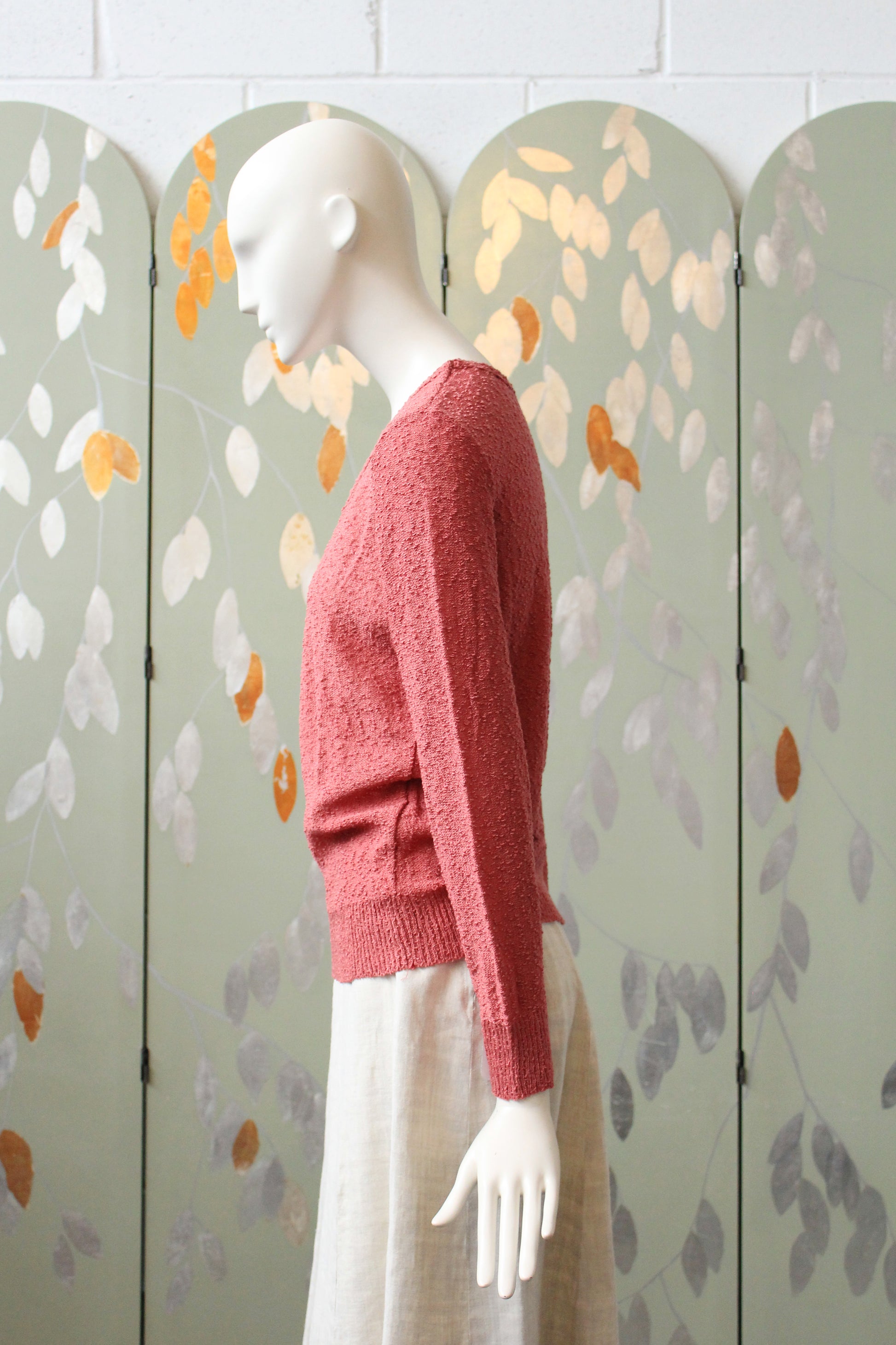 1970s Deadstock Long Sleeve Rose Pink Acrylic Knit Top , Small