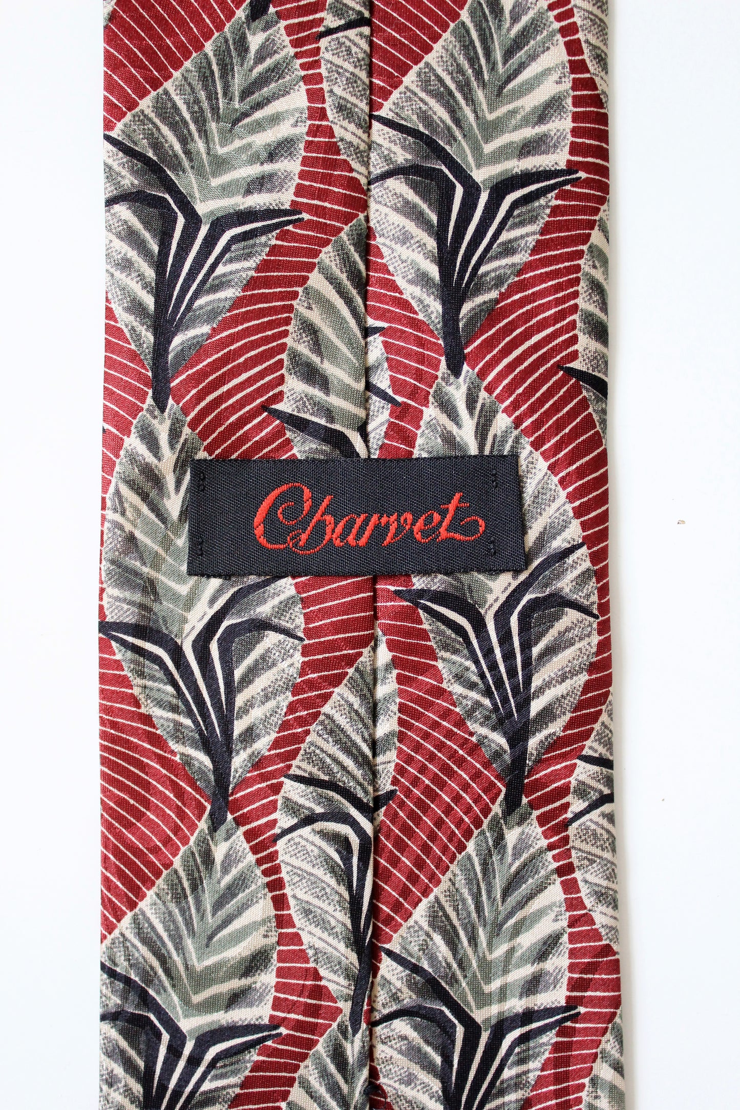 1990s Charvet Burgundy And Beige Leaf Silk Designer Tie 