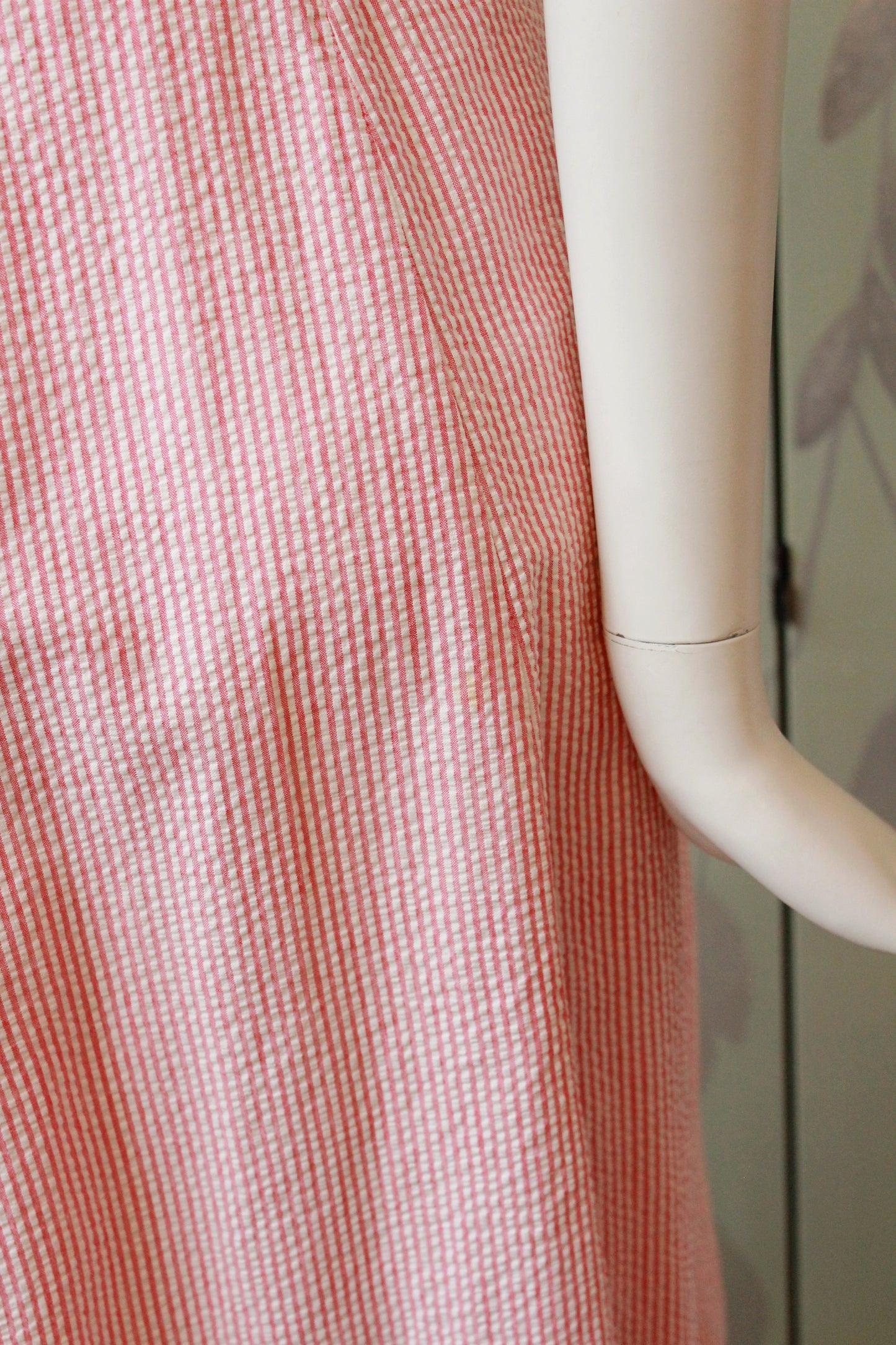 1940s Pink And White Striped Seersucker Dress, Small
