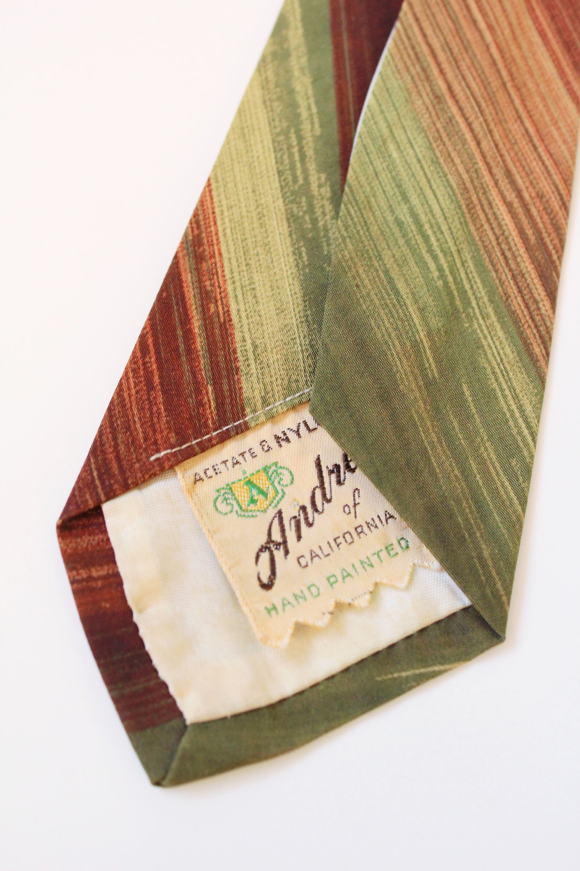 Vintage 1950s Green And Brown Hand Painted Tulip Tie