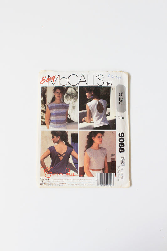 1980s  Easy Sleeveless Brooke Shields Top McCall's 9088 Sewing Pattern, Uncut Size XS 6-8
