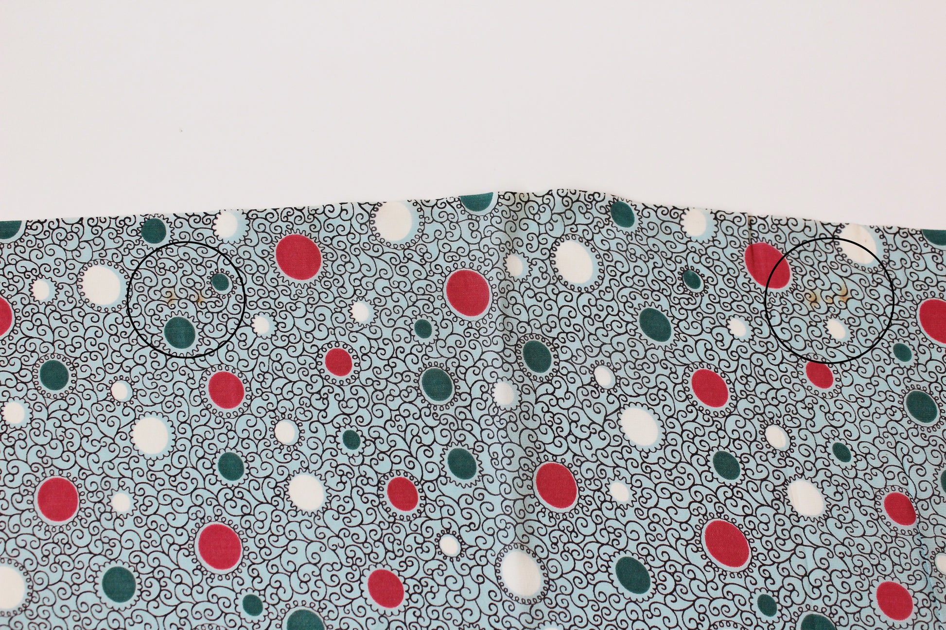 1940s Turquoise With Magenta And White Circles Rayon Fabric , 3.7 Yards