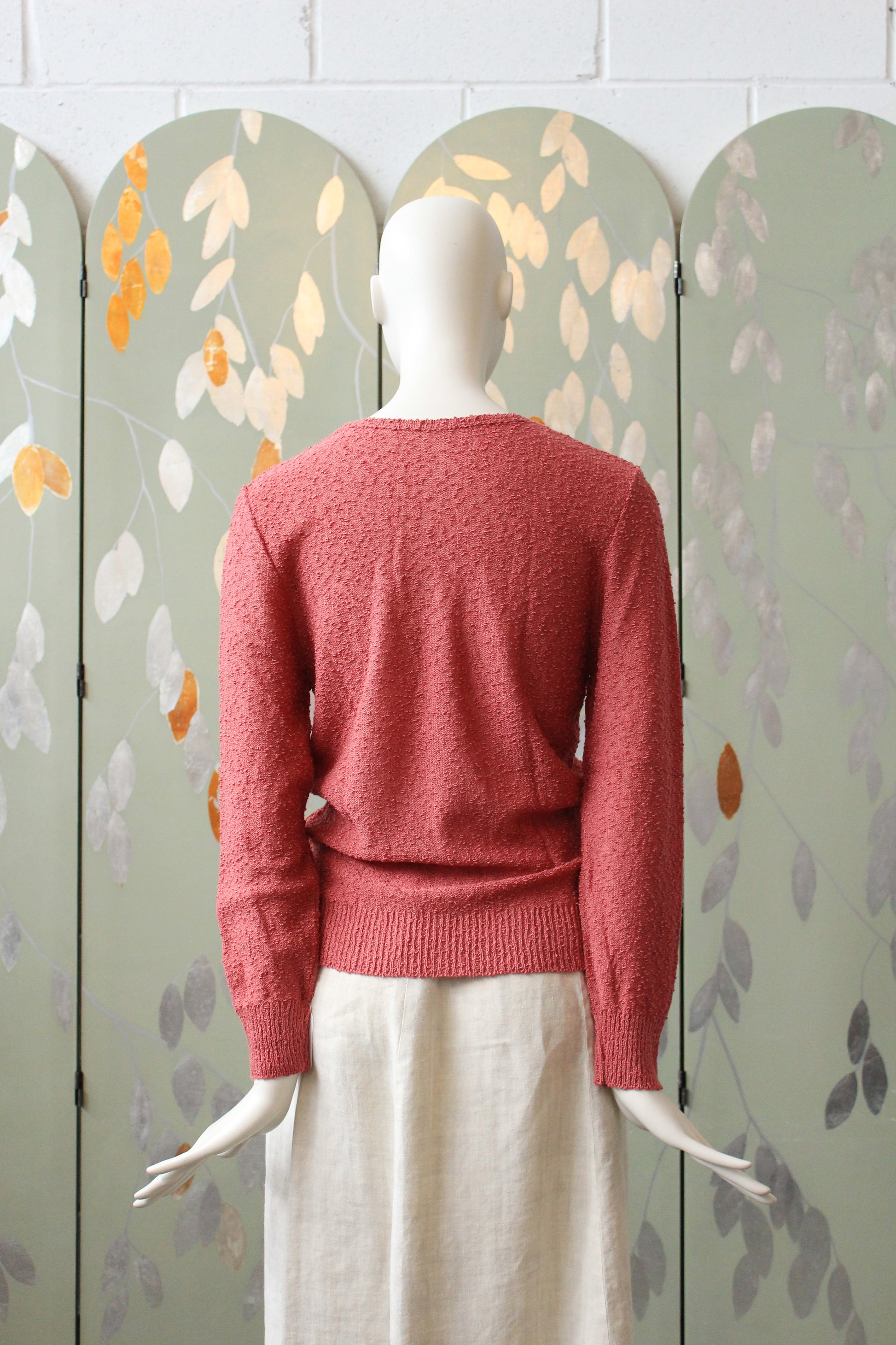 1970s Deadstock Long Sleeve Rose Pink Acrylic Knit Top , Small
