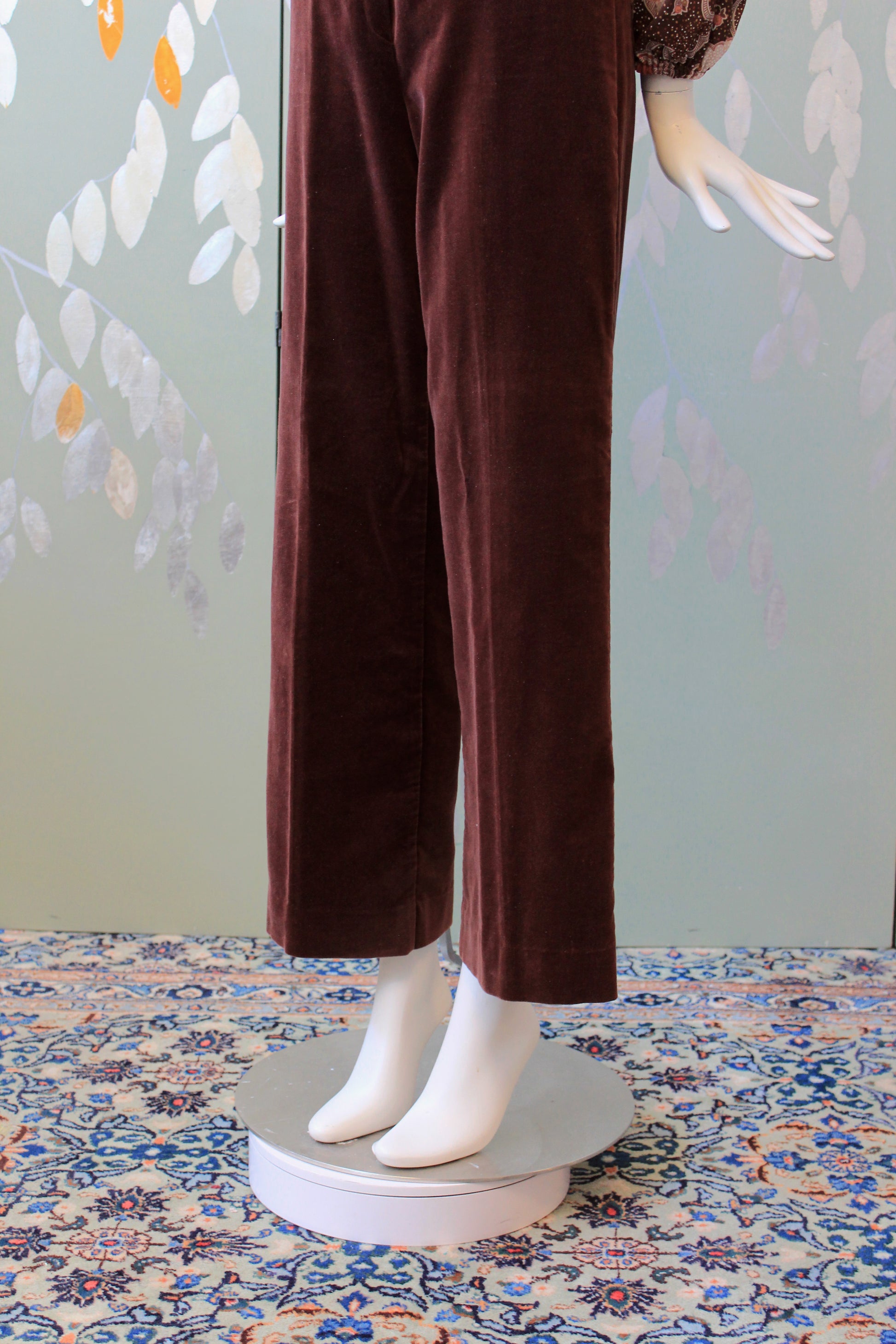 1970s Brown Velvet High Waisted Wide Leg Pants, XS