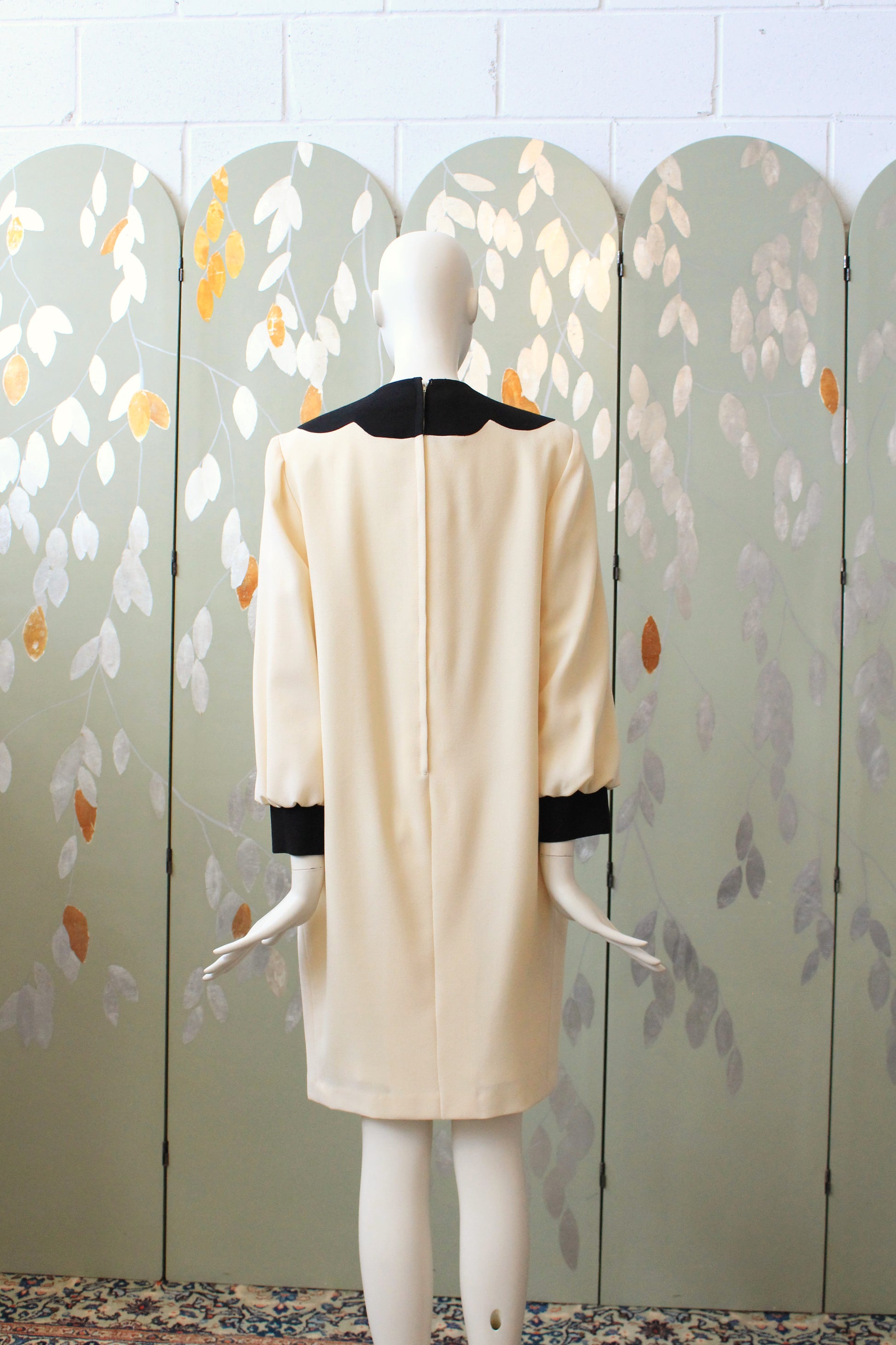 1980s Does 1960s Black And Cream Flower Shift Dress, Medium