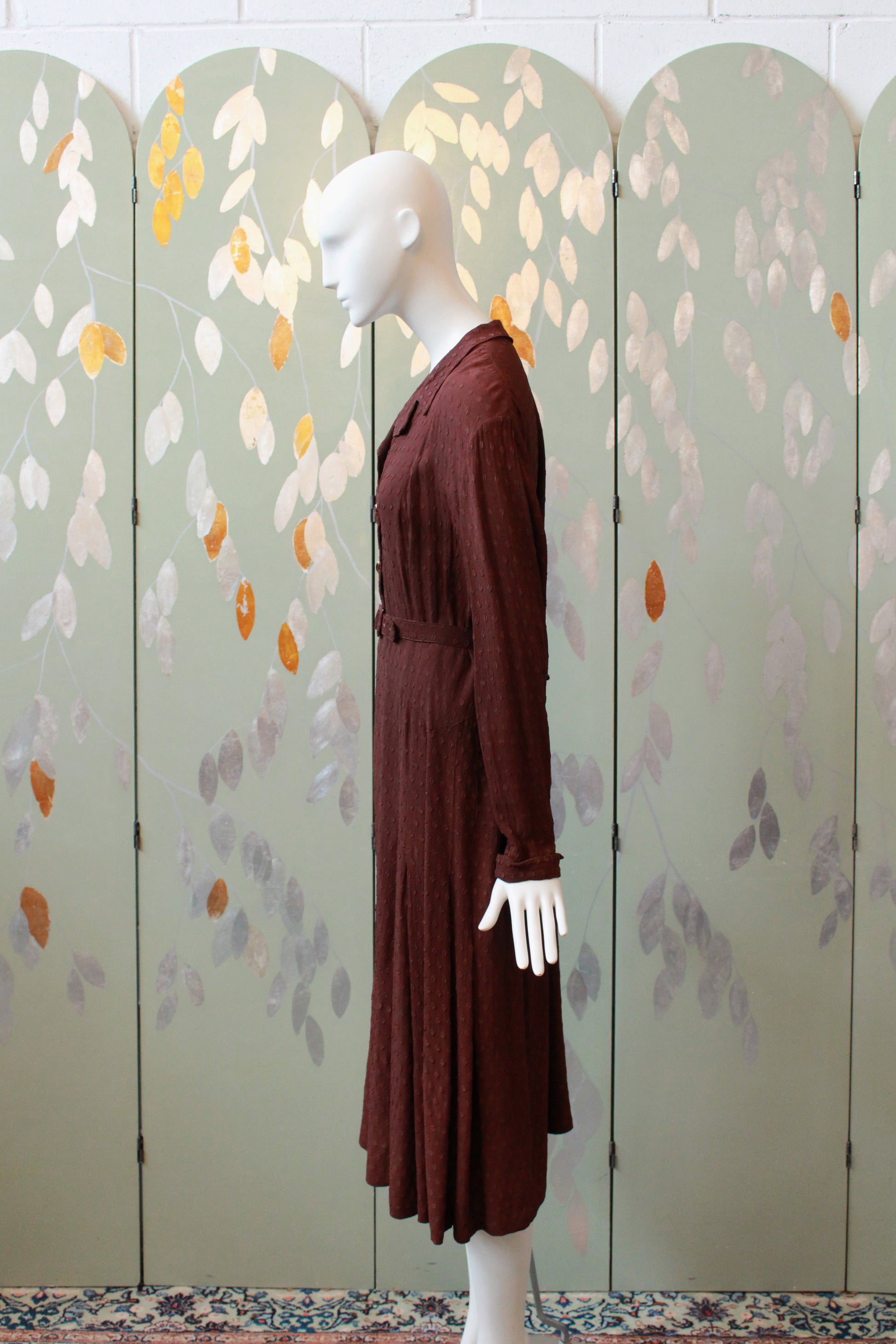 1940s Dark Cinnamon Long Sleeve Dress, Large 