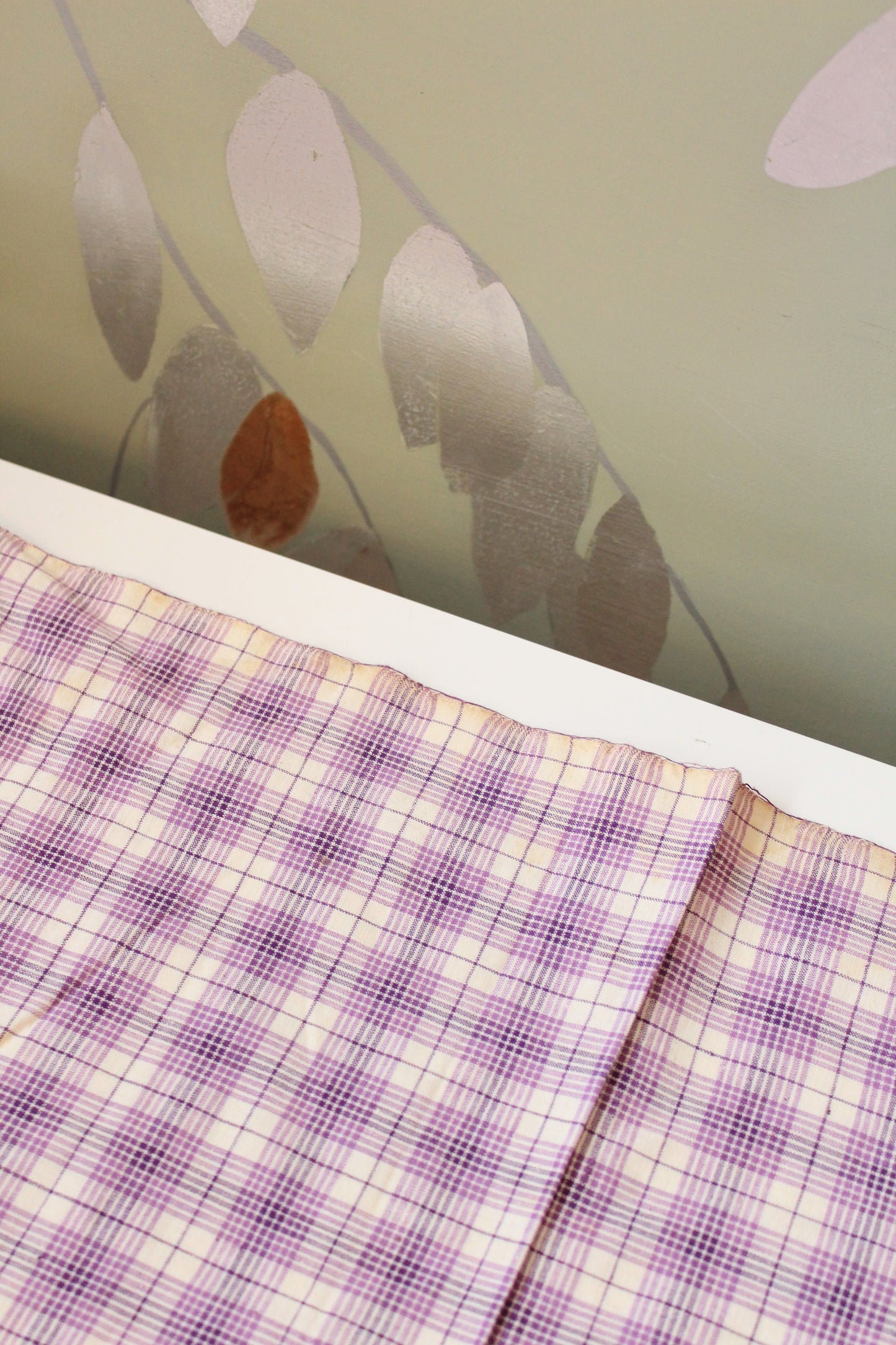 1920s Purple And White Plaid Cotton Sewing Fabric, 9.5 Yards