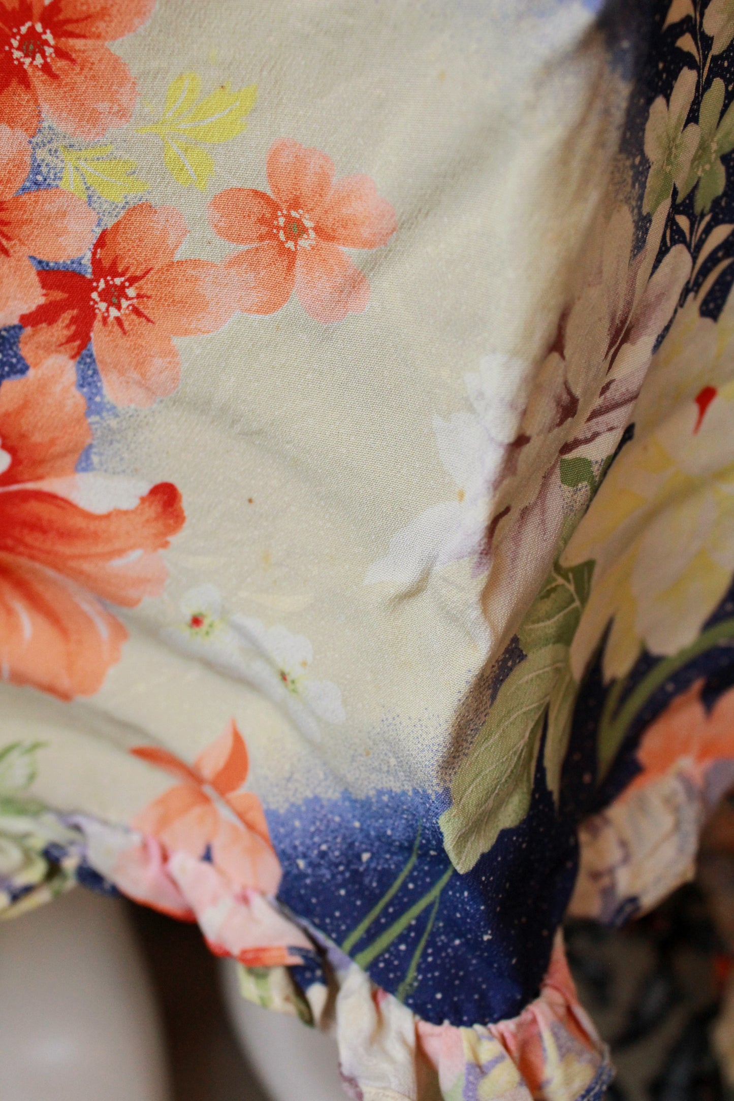 1930s Bias Cut Yellow And Orange Floral Gown With Train, Small