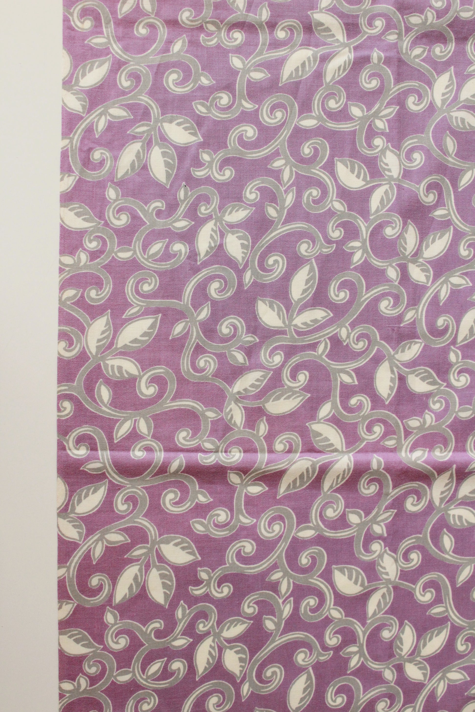 Vintage 1950s Purple/Grey Leaf And Vintage Cotton Fabric, 3.9 Yards