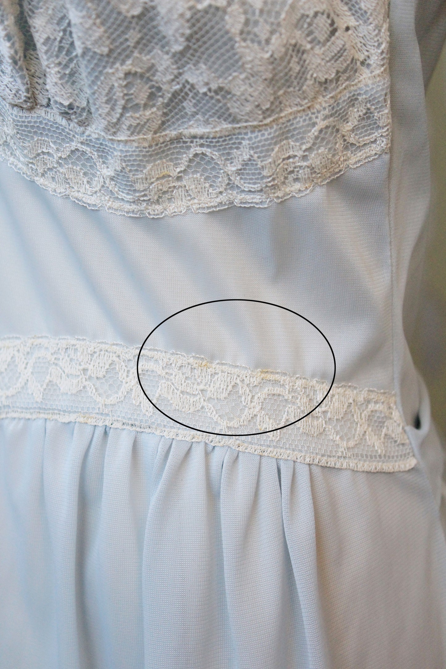 1950s Light Blue Ankle Length Nightgown With Lace Trim, Small