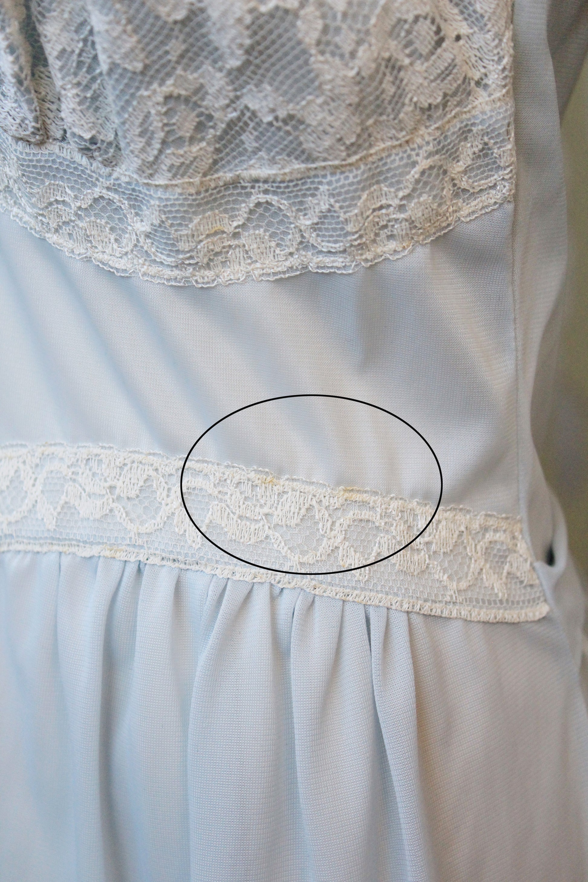 1950s Light Blue Ankle Length Nightgown With Lace Trim, Small