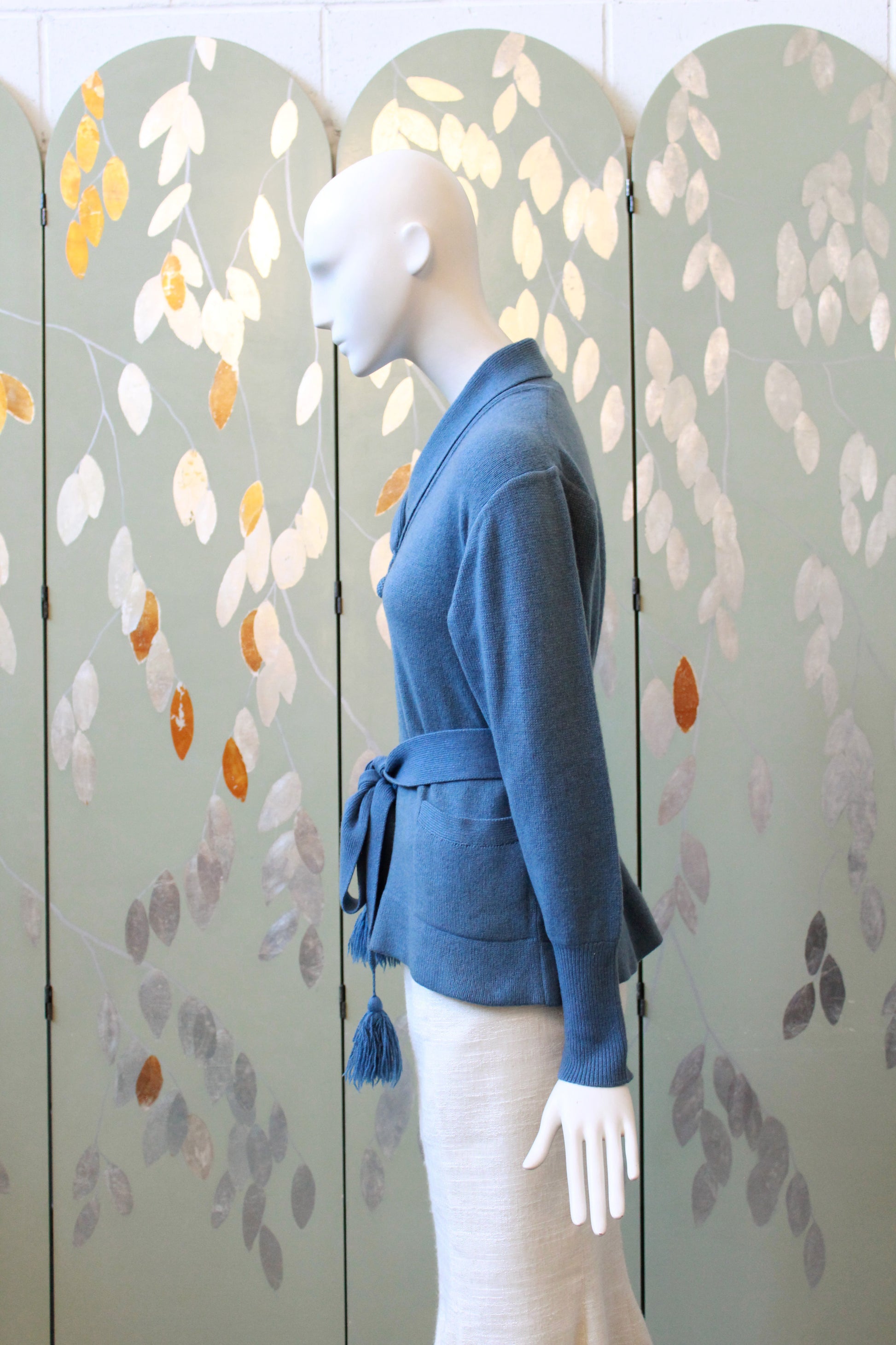 1960s Blue Cashmere Sweater With Matching Belt, Small 