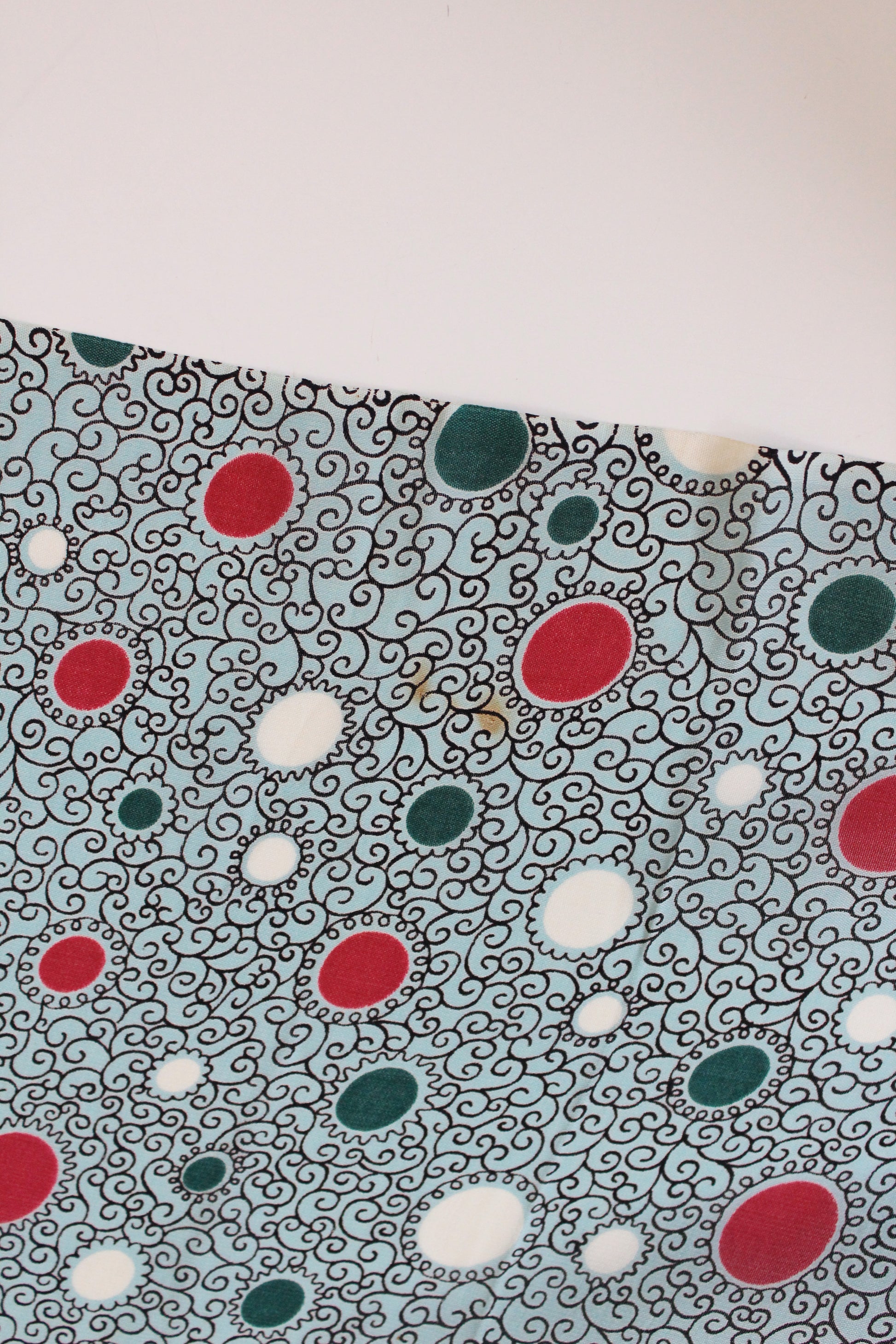 1940s Turquoise With Magenta And White Circles Rayon Fabric , 3.7 Yards