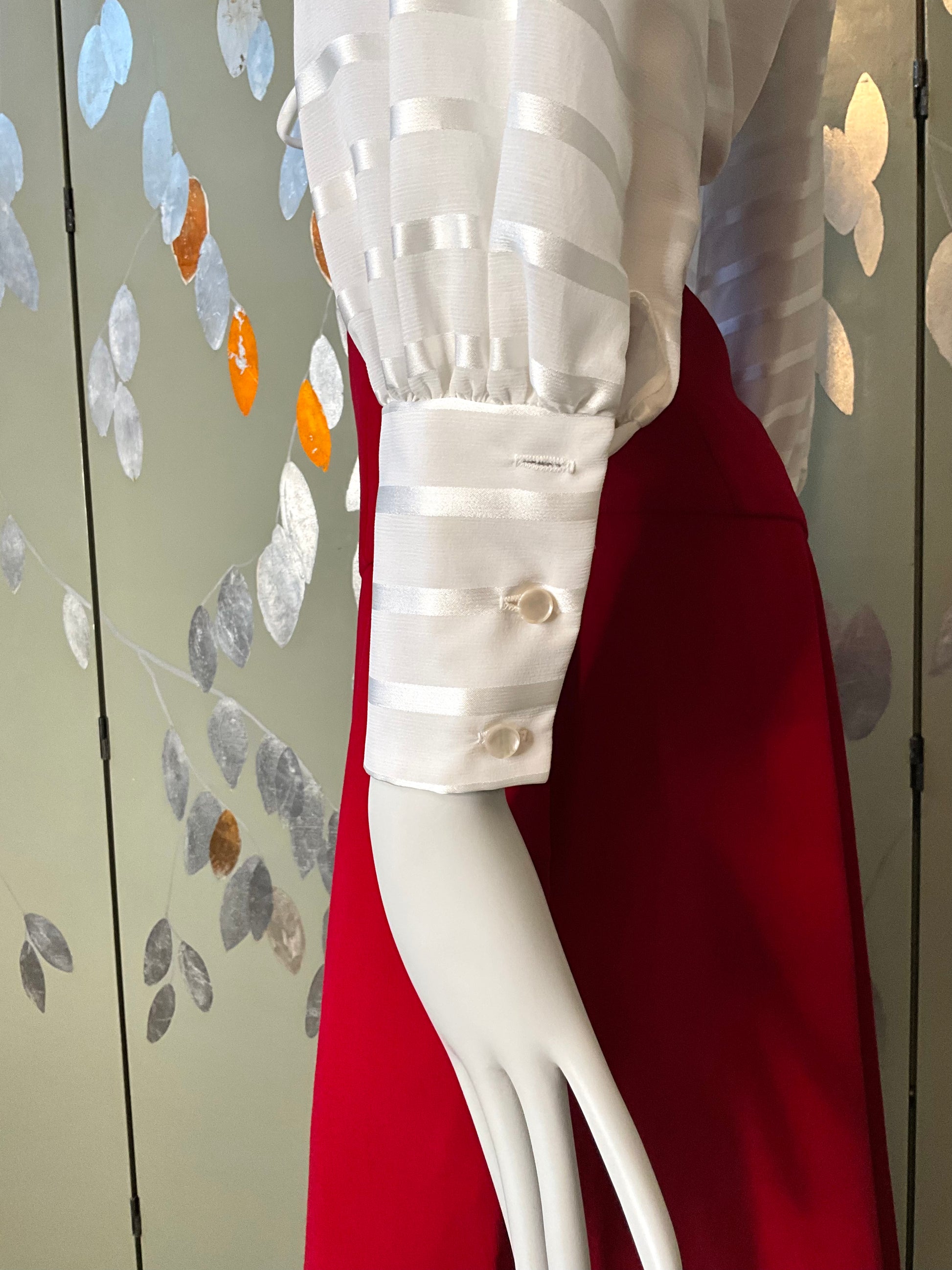 Vintage 1970s Sheer White Striped Wide Collar Lace Up Blouse, Medium 