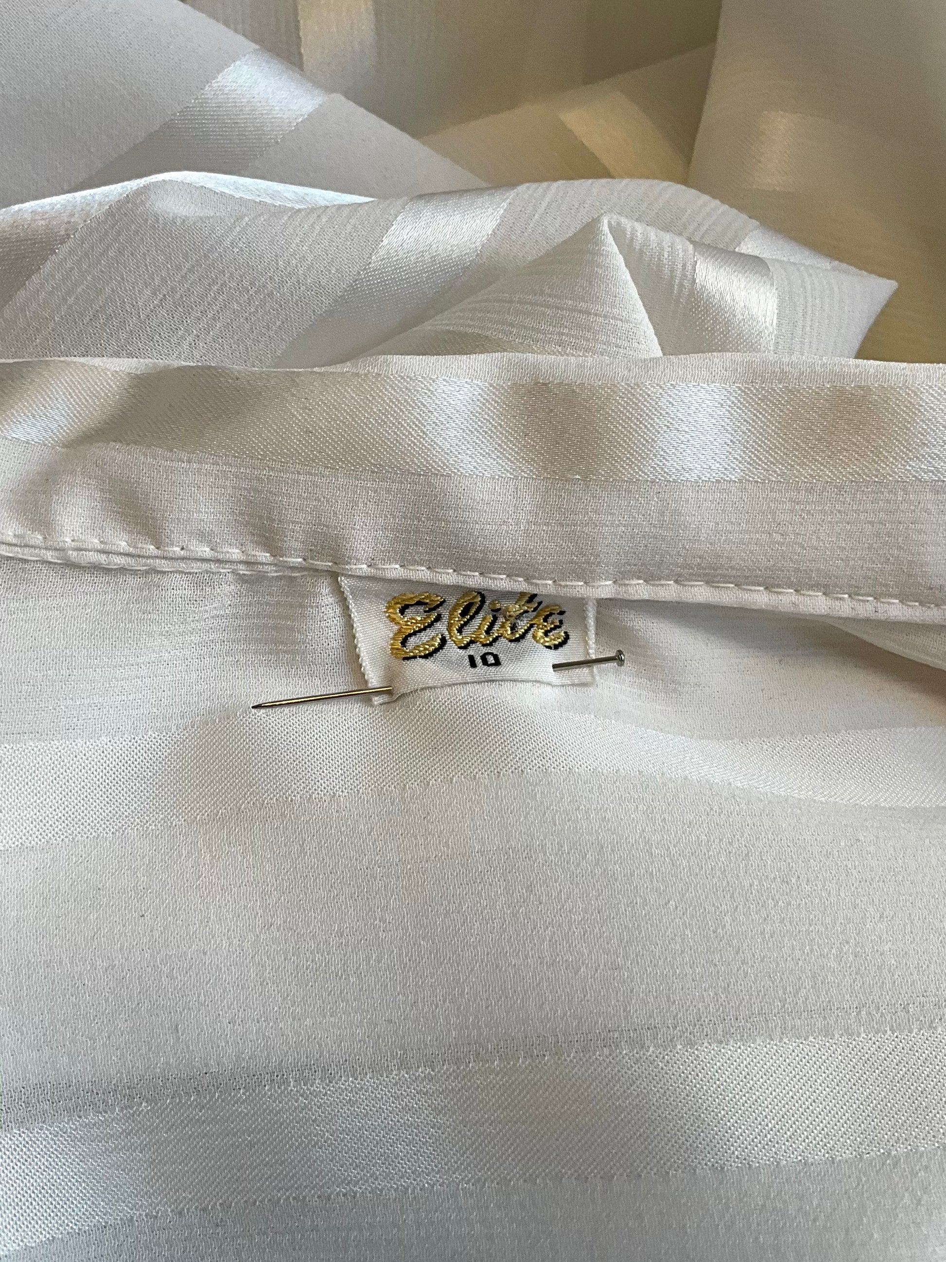 Vintage 1970s Sheer White Striped Wide Collar Lace Up Blouse, Medium 