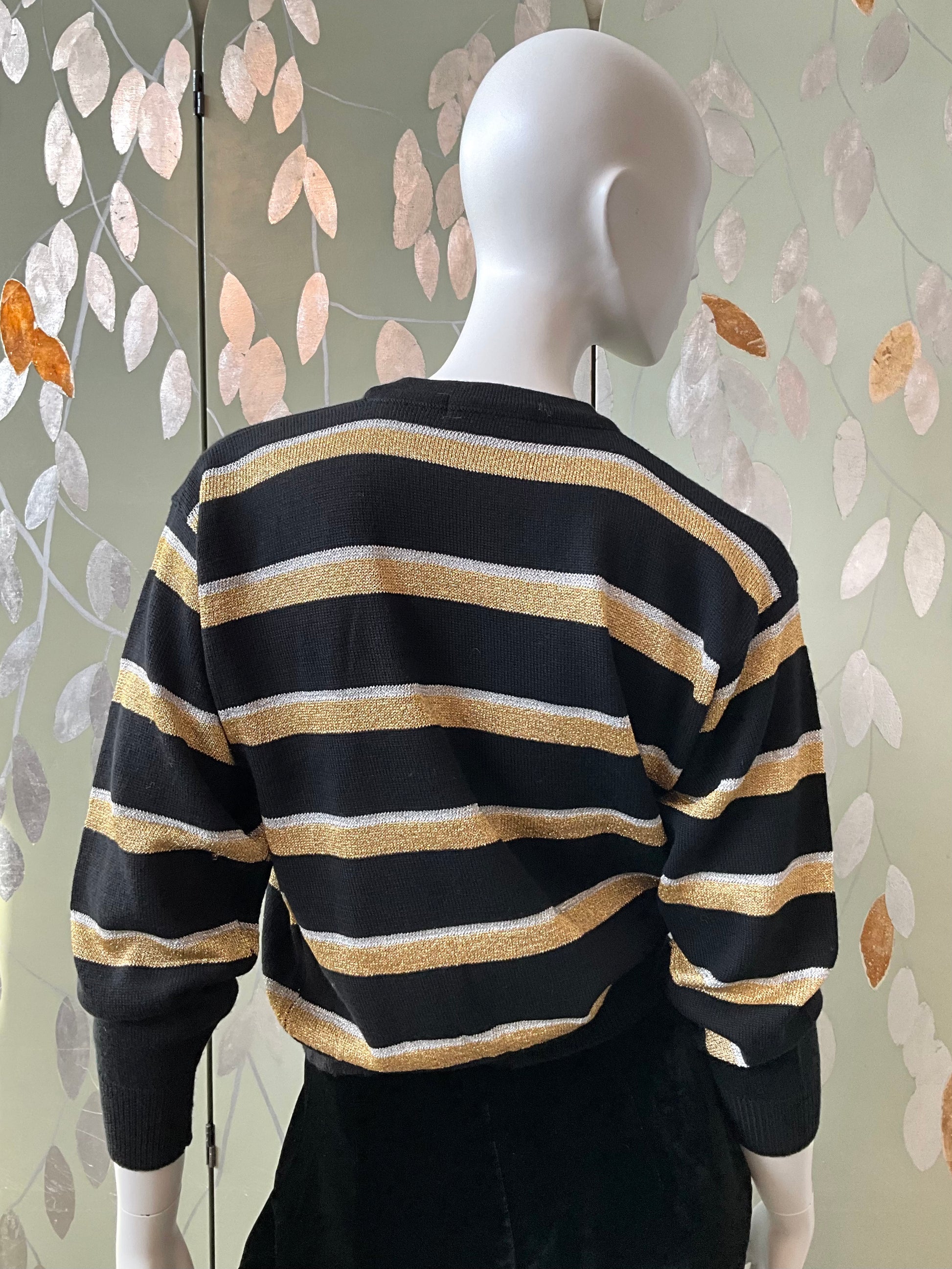 Vintage 1970s Black and Gold Stripe Long Sleeve Knit Top