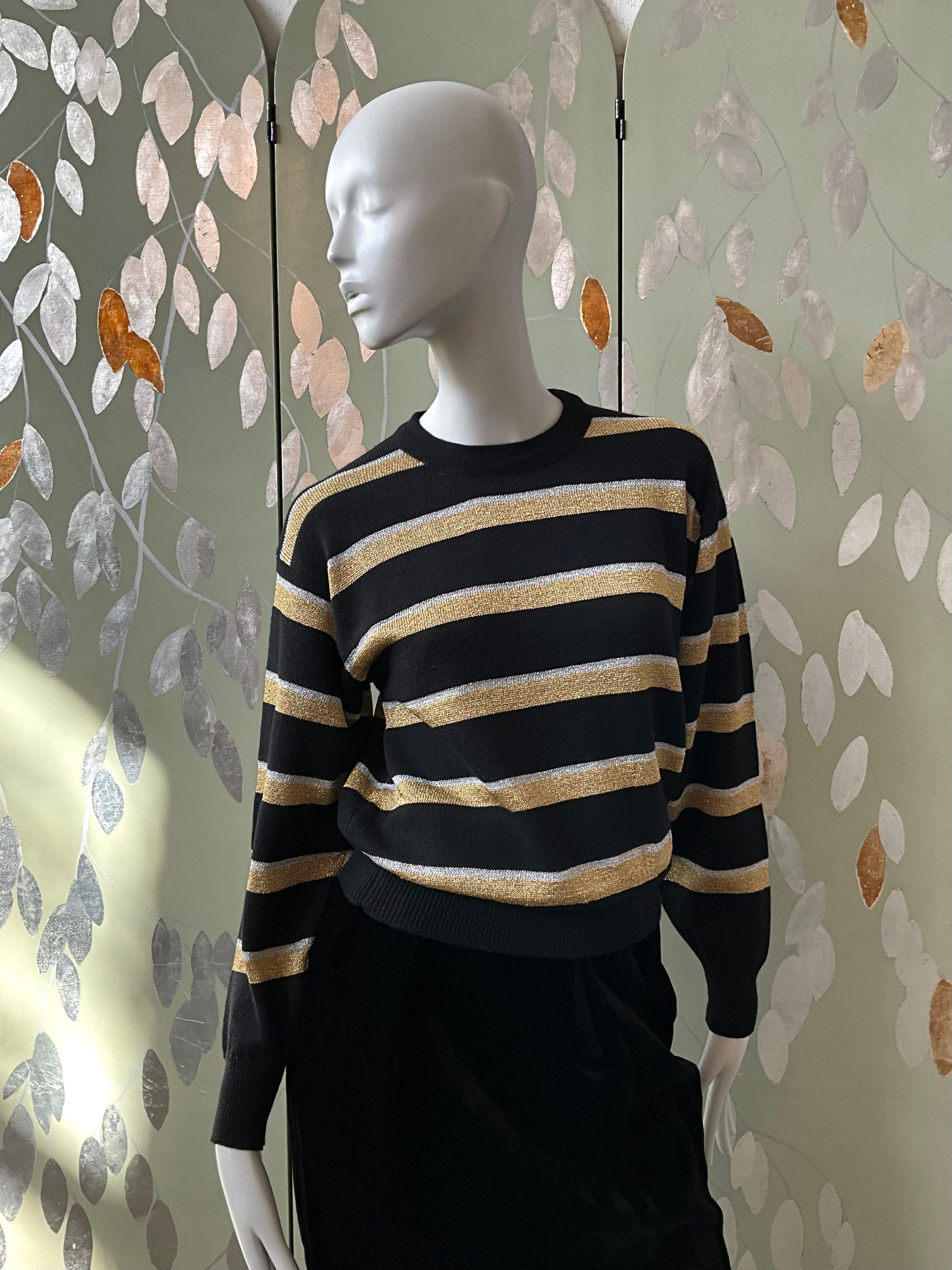 Vintage 1970s Black and Gold Stripe Long Sleeve Knit Top