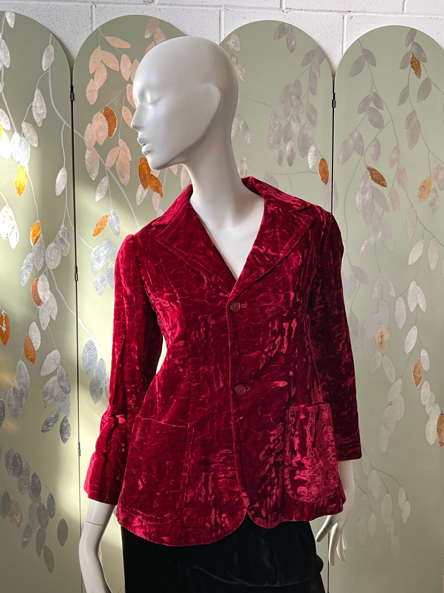 Vintage 1970s Red Crushed Velvet Blazer, XS