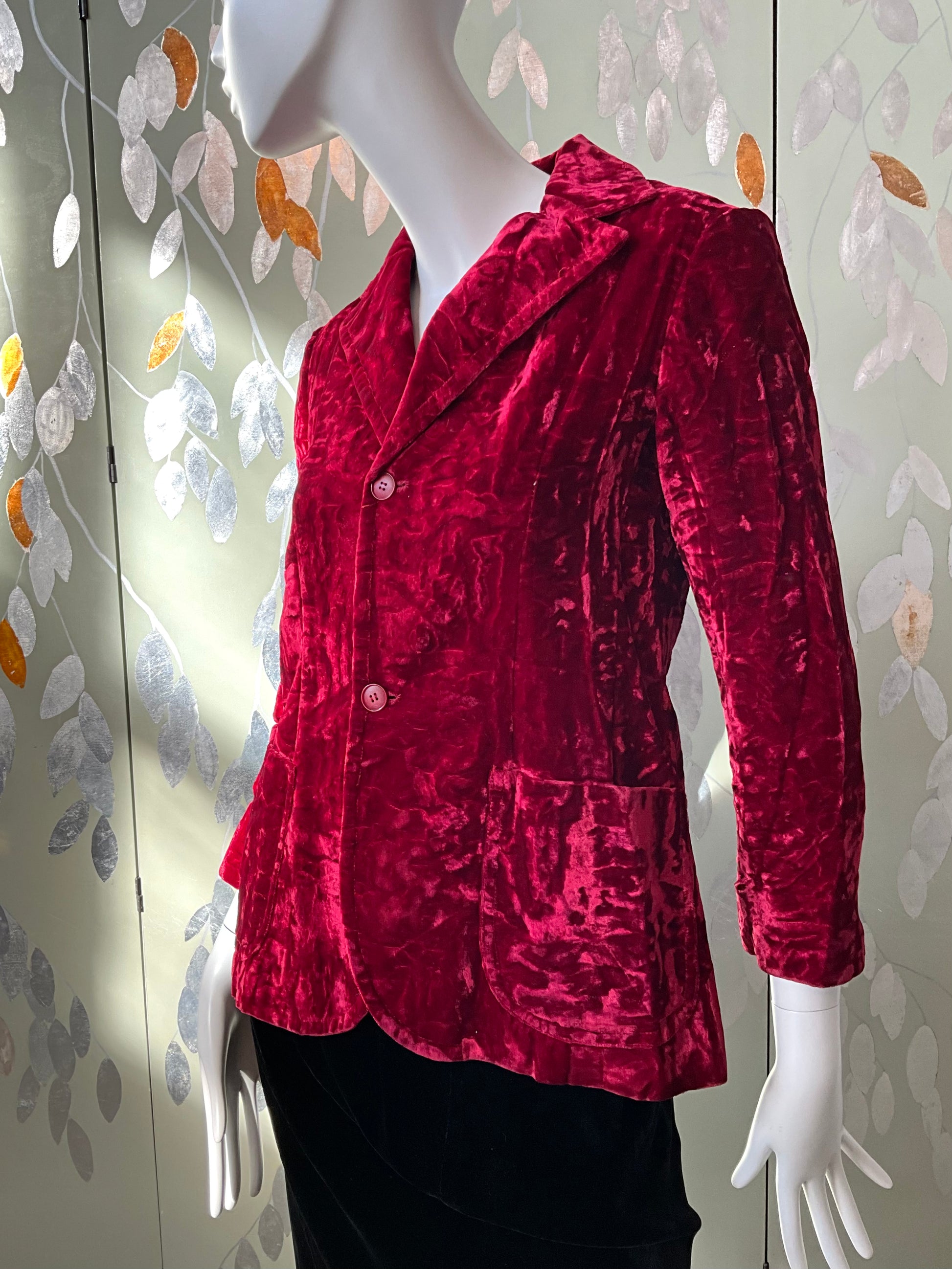 Vintage 1970s Red Crushed Velvet Blazer, XS