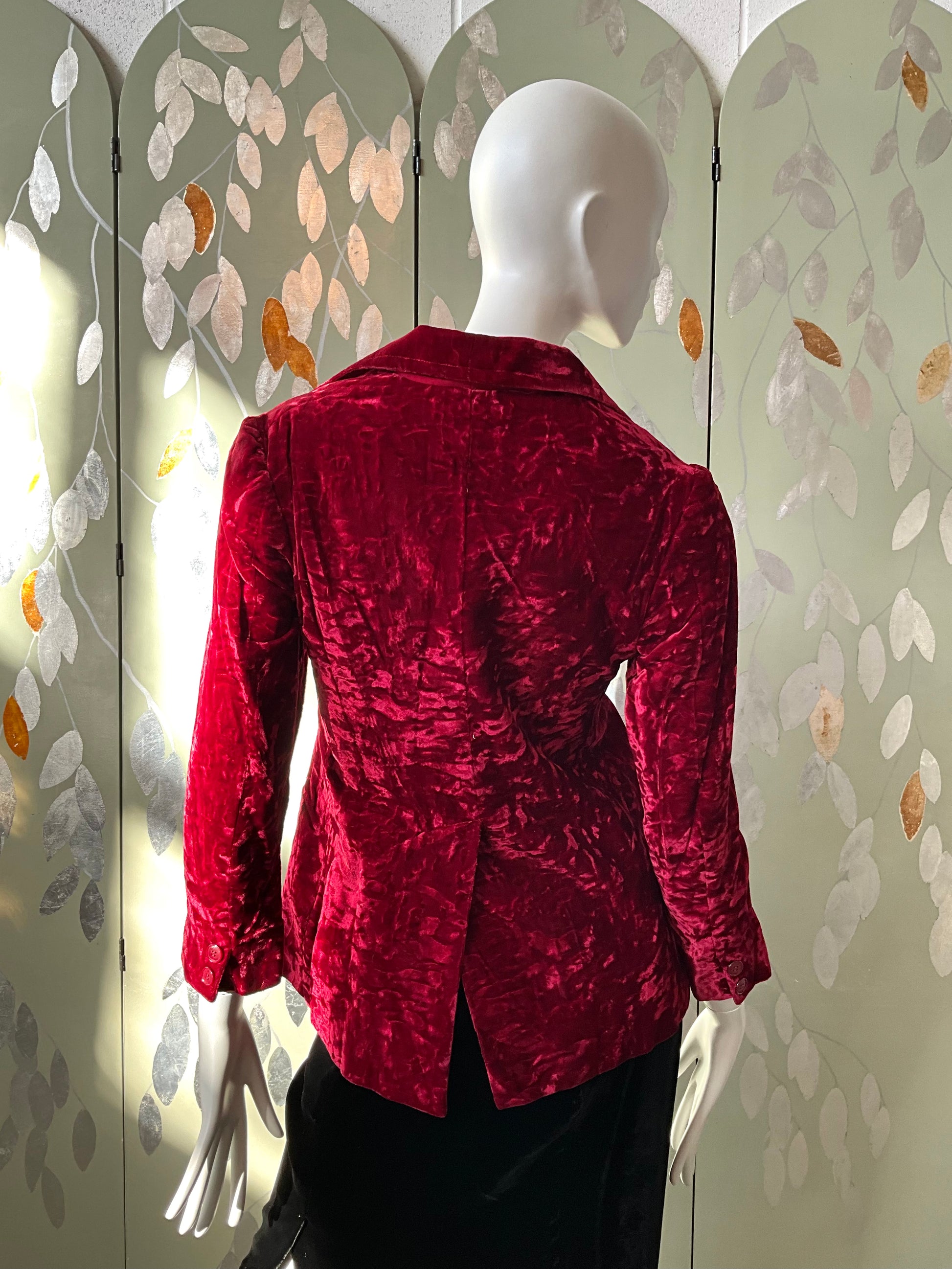 Vintage 1970s Red Crushed Velvet Blazer, XS