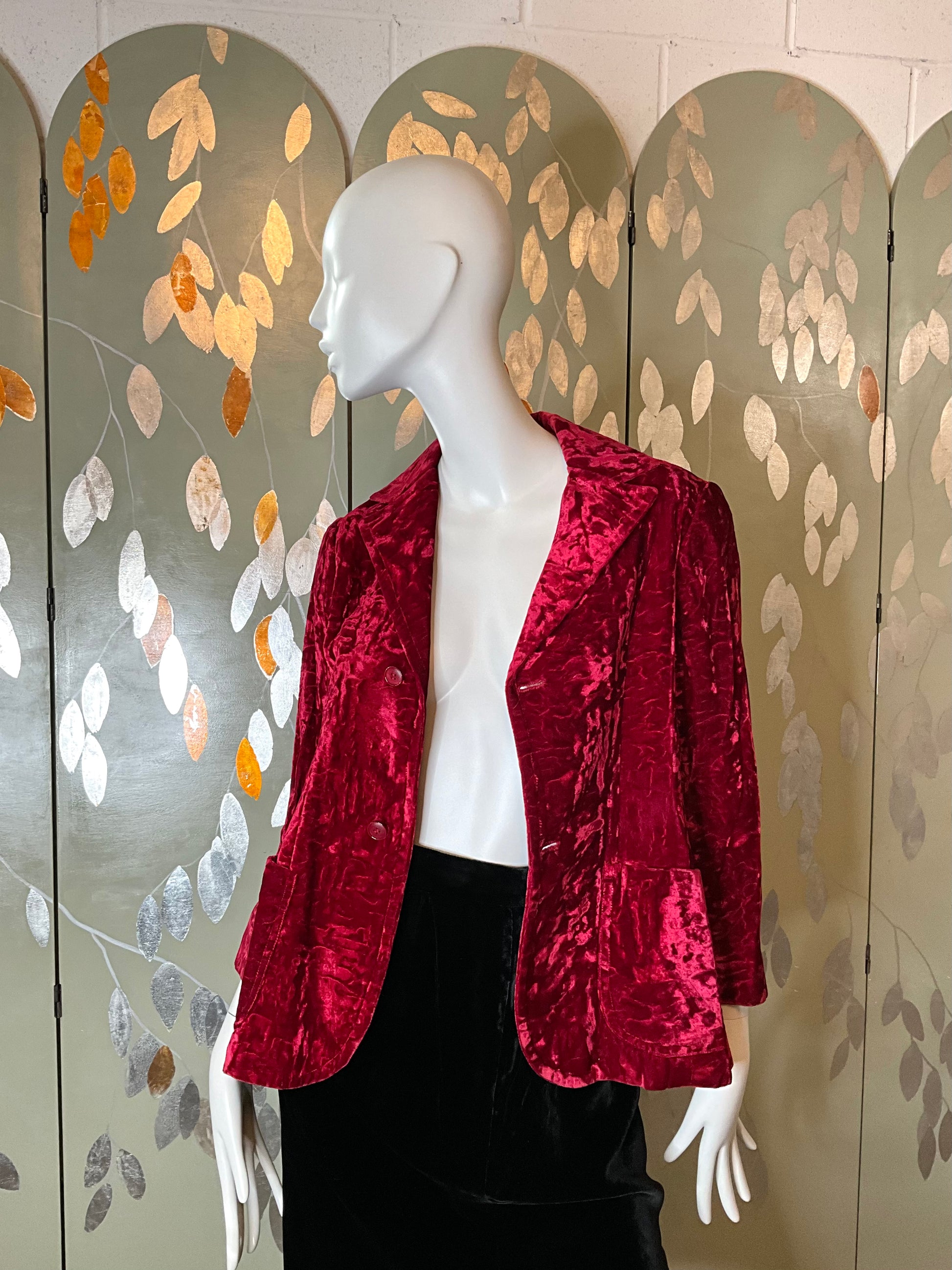 Vintage 1970s Red Crushed Velvet Blazer, XS