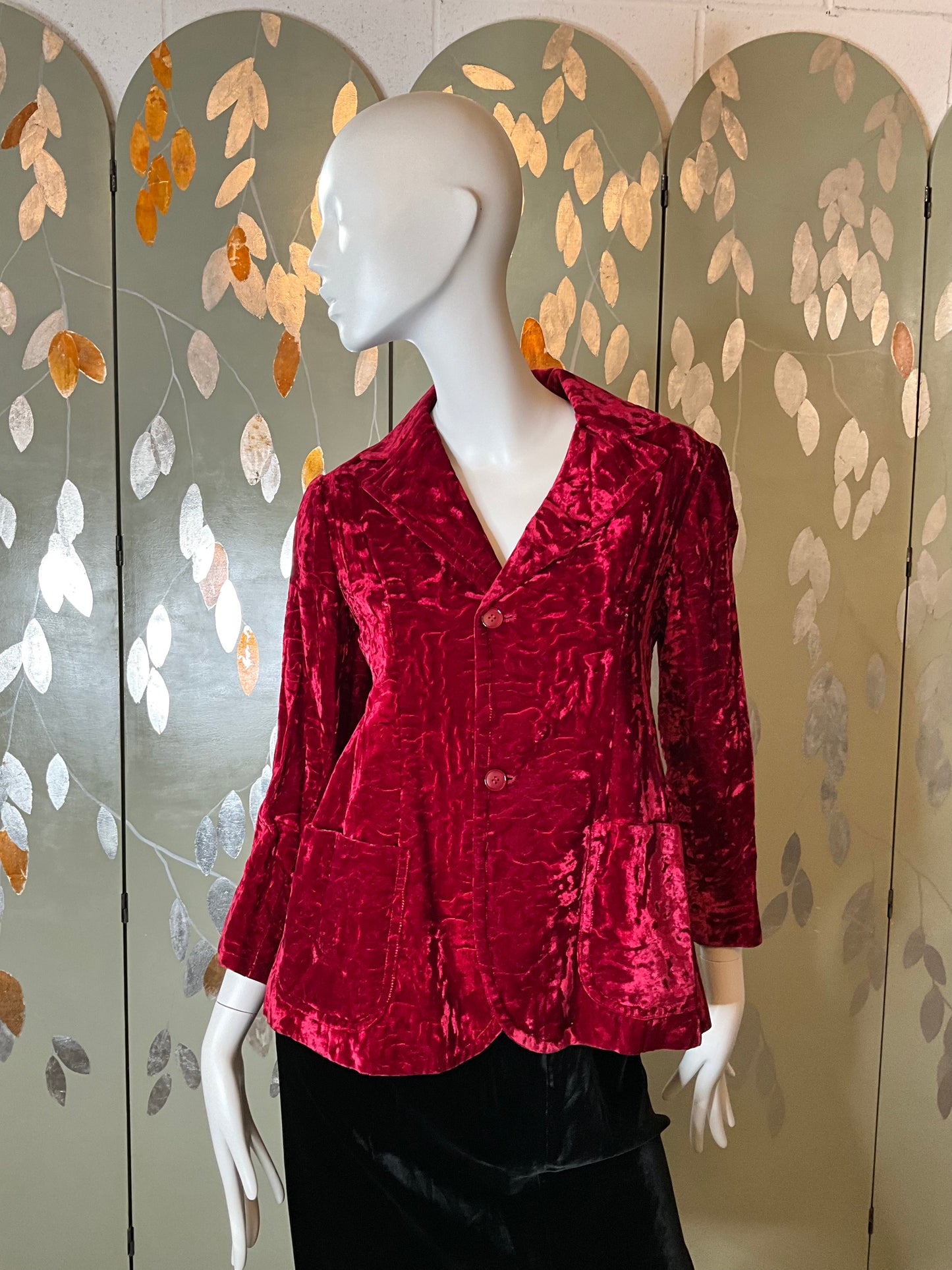 Vintage 1970s Red Crushed Velvet Blazer, XS