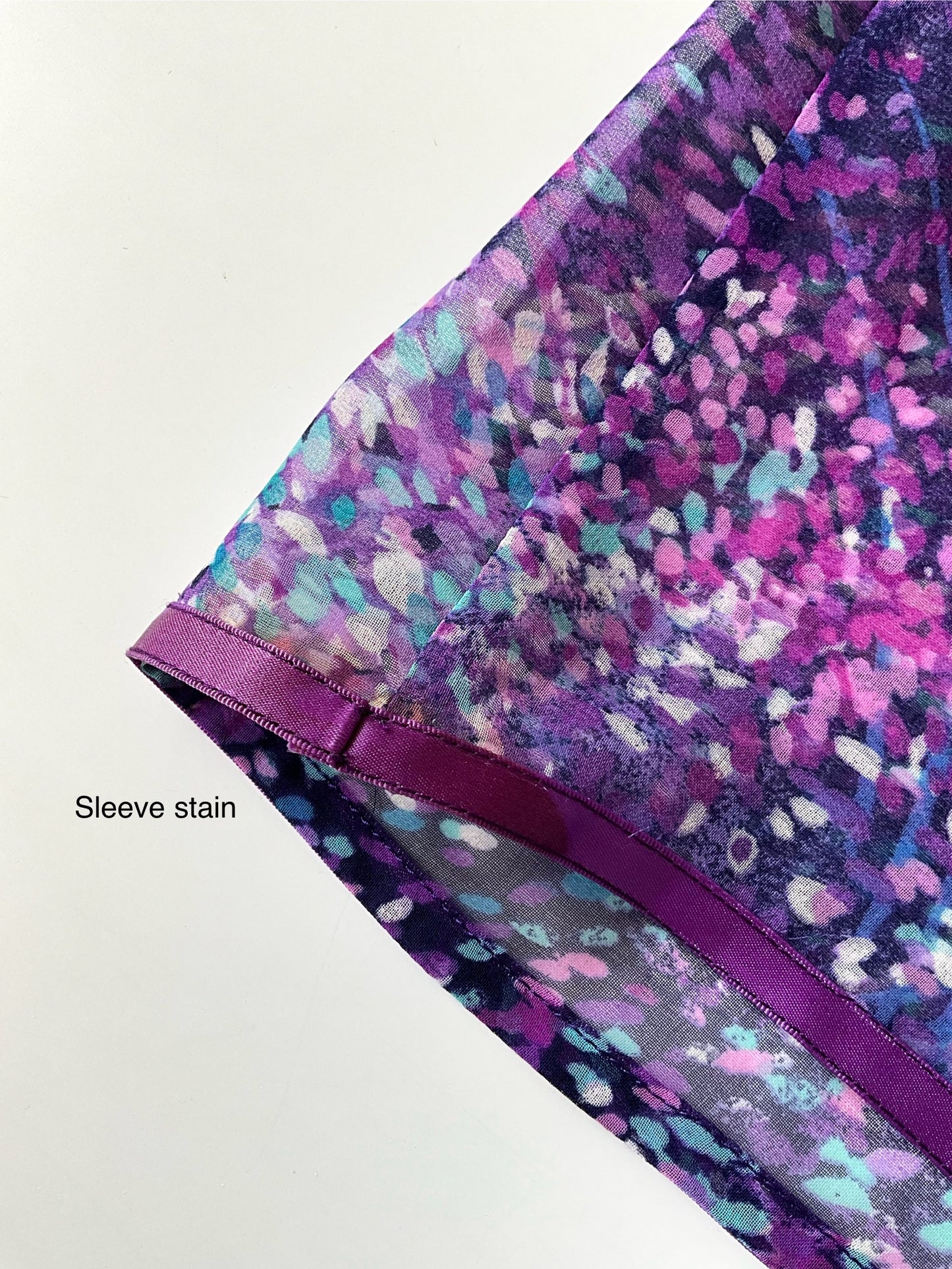 Vintage 1970s Purple and Blue Printed Chiffon Maxi Dress, Small