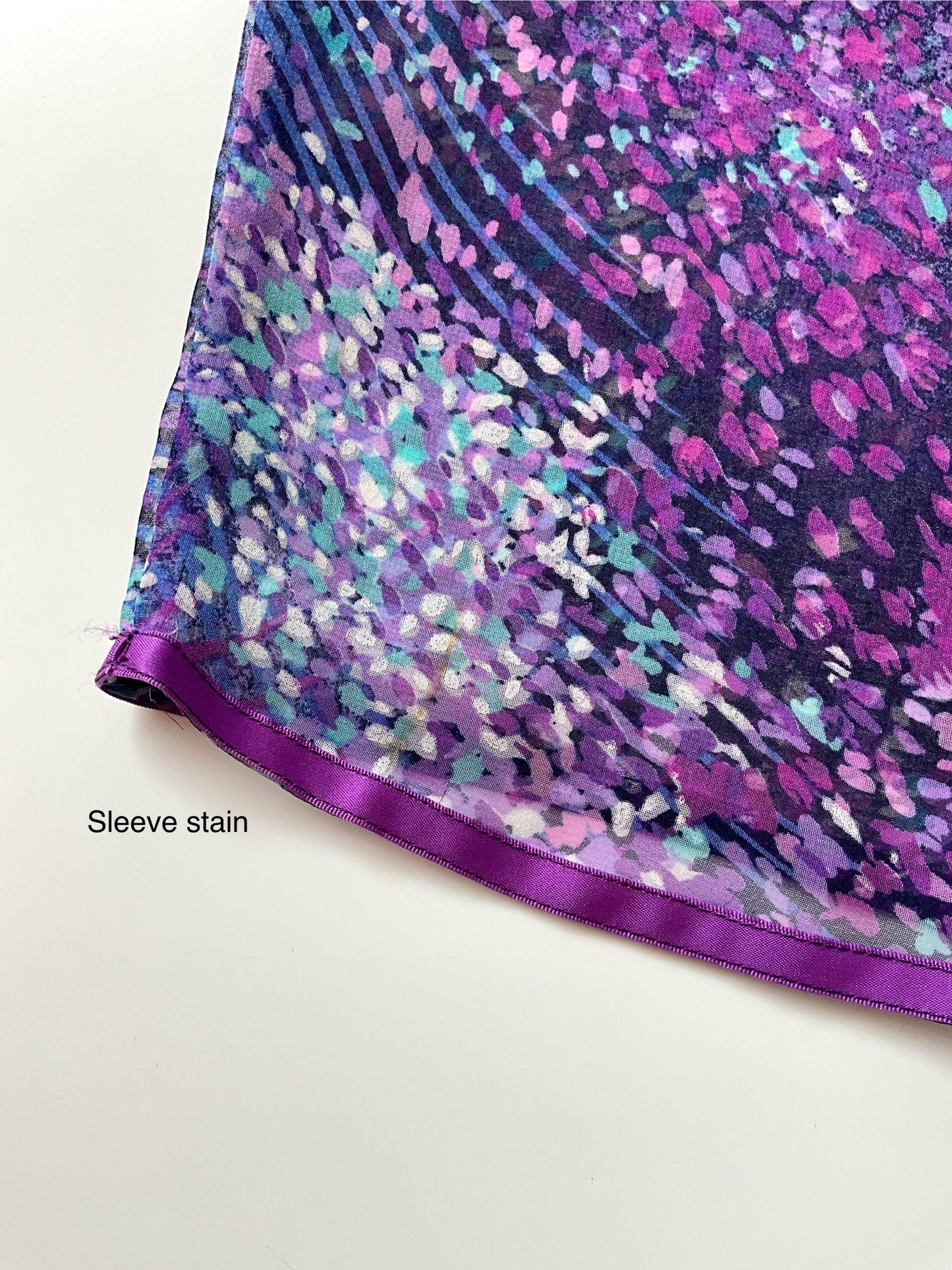 Vintage 1970s Purple and Blue Printed Chiffon Maxi Dress, Small