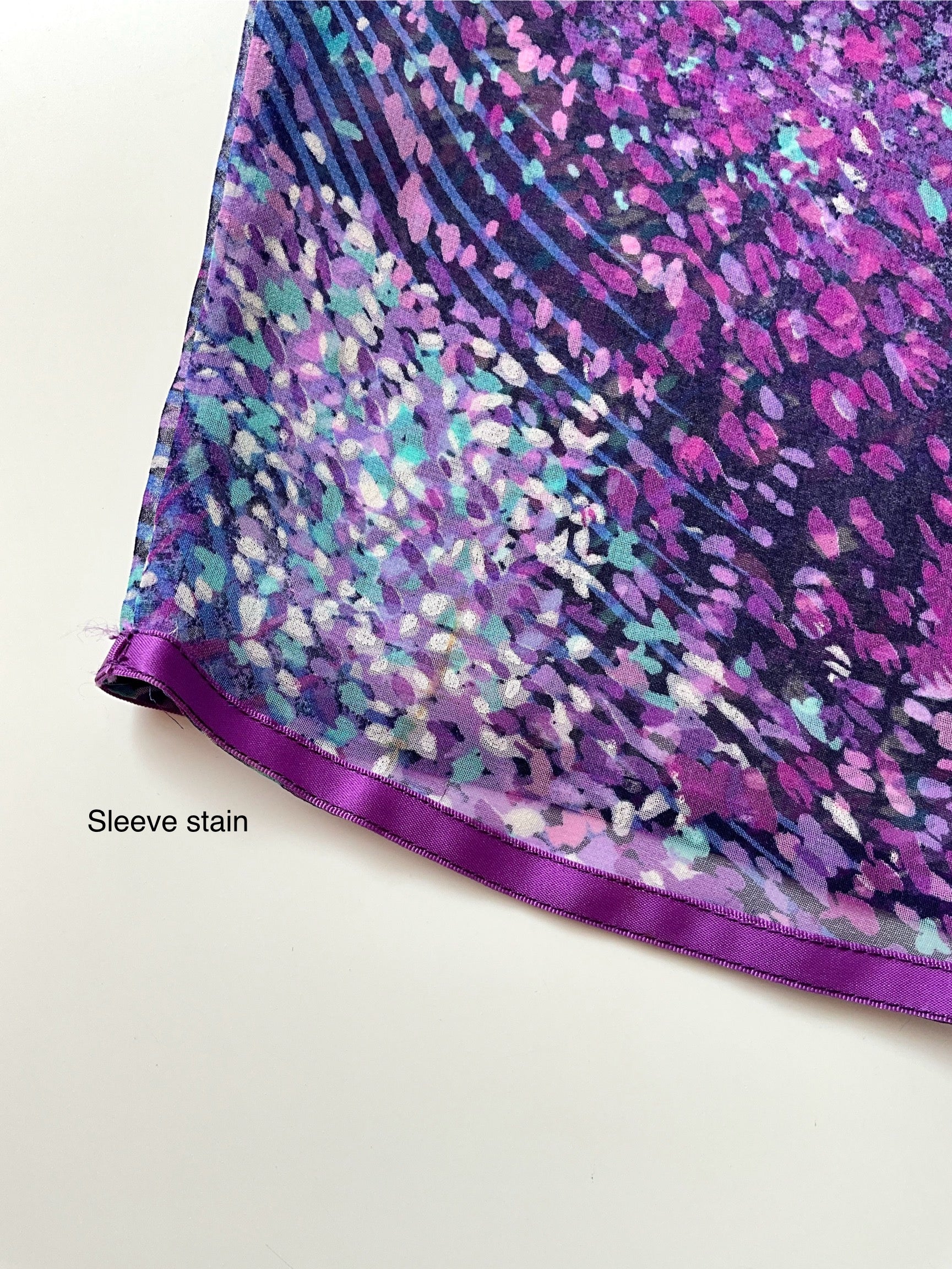 Vintage 1970s Purple and Blue Printed Chiffon Maxi Dress, Small