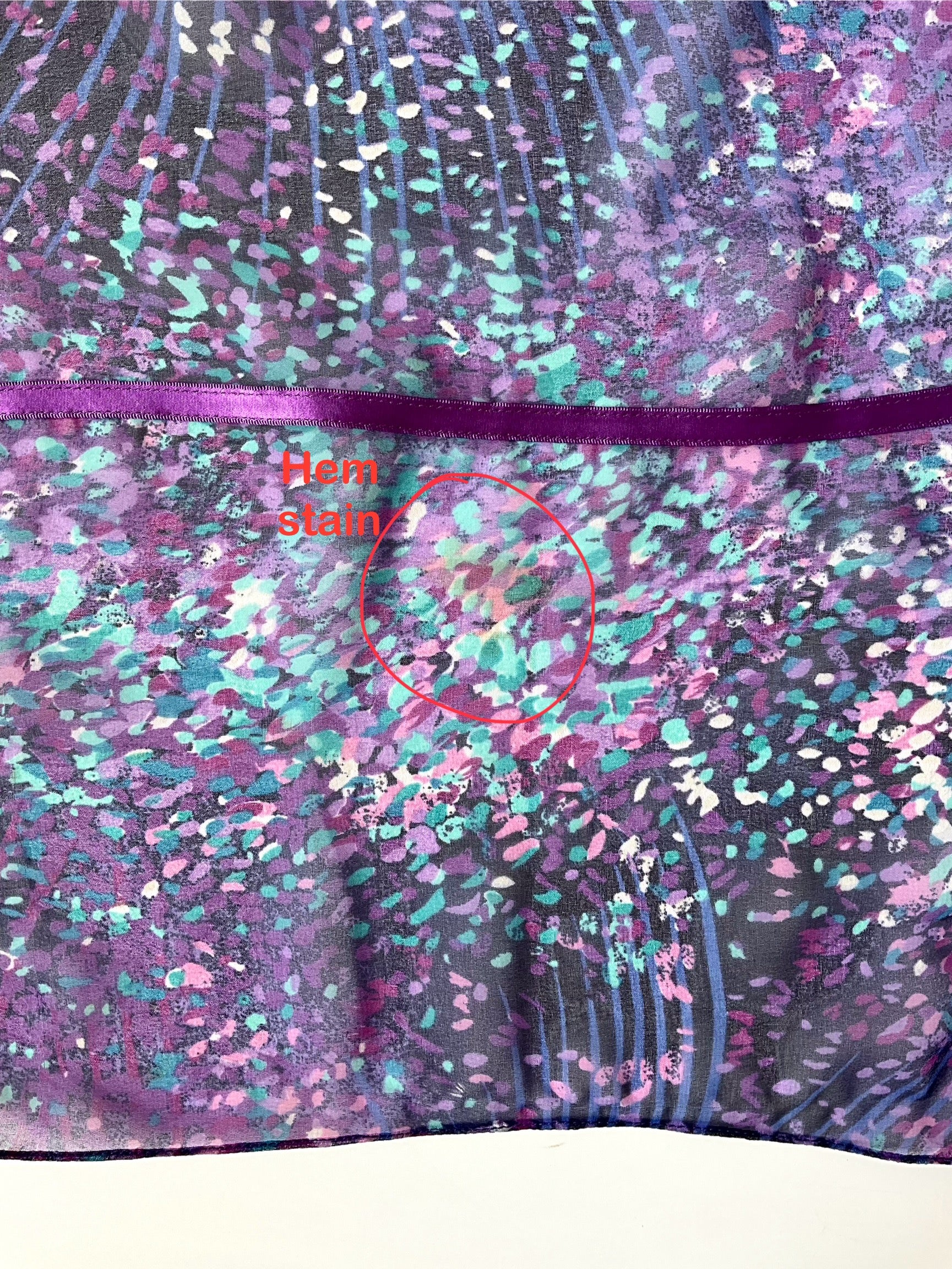 Vintage 1970s Purple and Blue Printed Chiffon Maxi Dress, Small