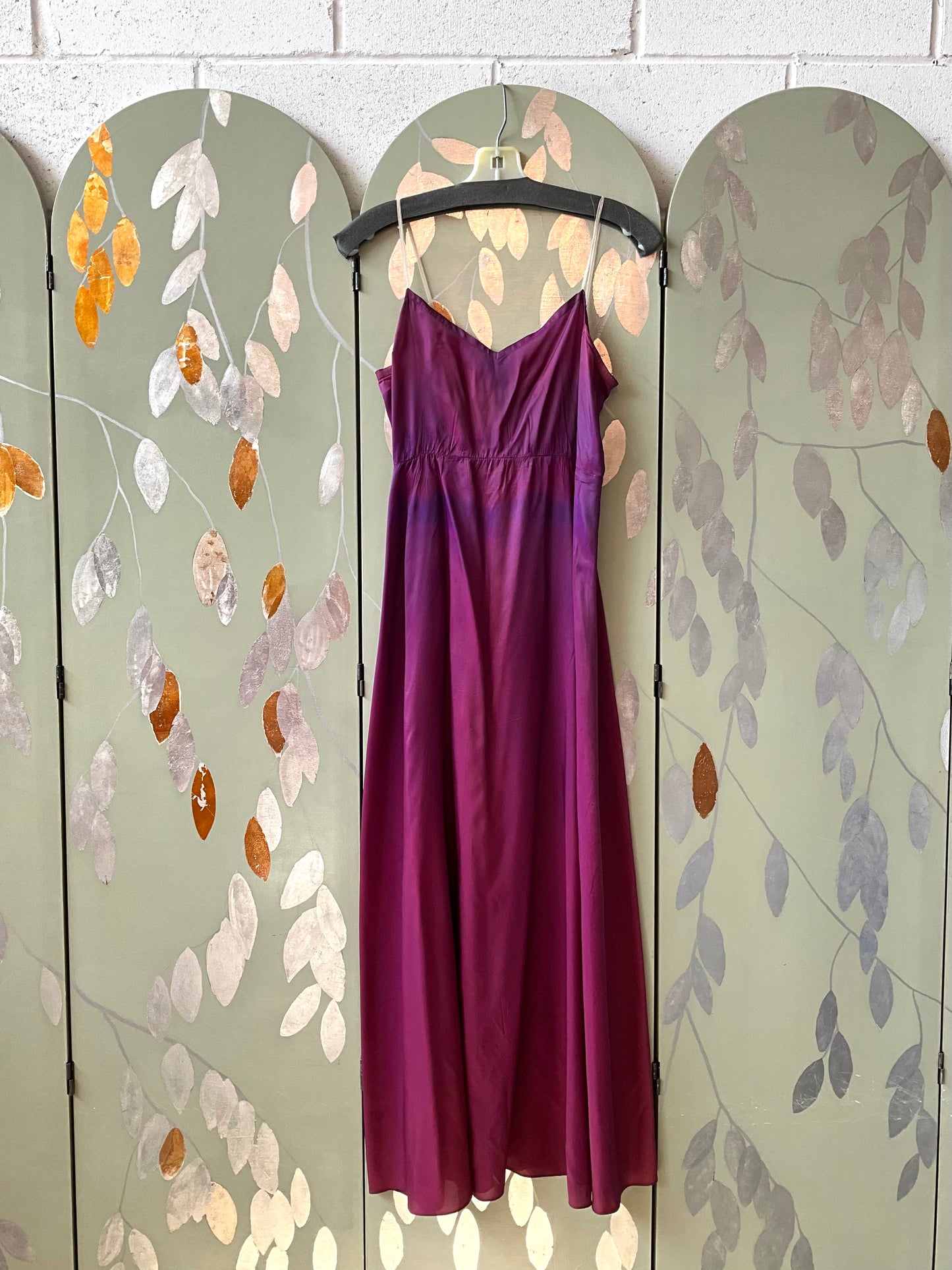 Vintage 1970s Purple and Blue Printed Chiffon Maxi Dress, Small