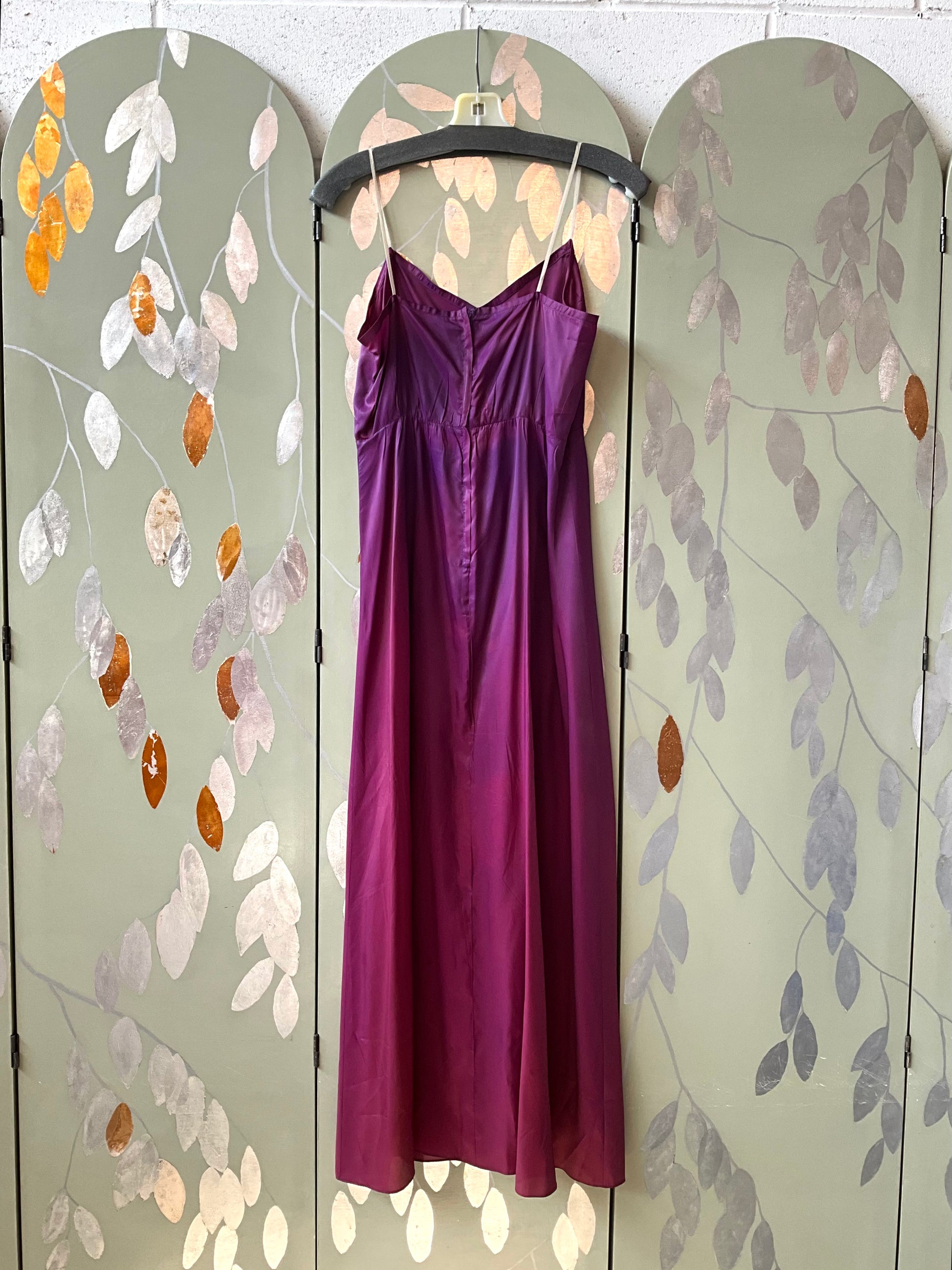 Vintage 1970s Purple and Blue Printed Chiffon Maxi Dress, Small